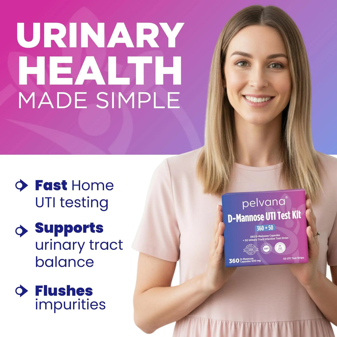 Pelvana D-Mannose UTI Kit for Women – UTI Test Strips & D-Mannose Supplement, At-Home Testing, Maintains Healthy Urinary Tract Balance, Flushes Impurities – 3 Bottles (120 Capsules) + 50 Test Strips Pelvana buy supplements canada