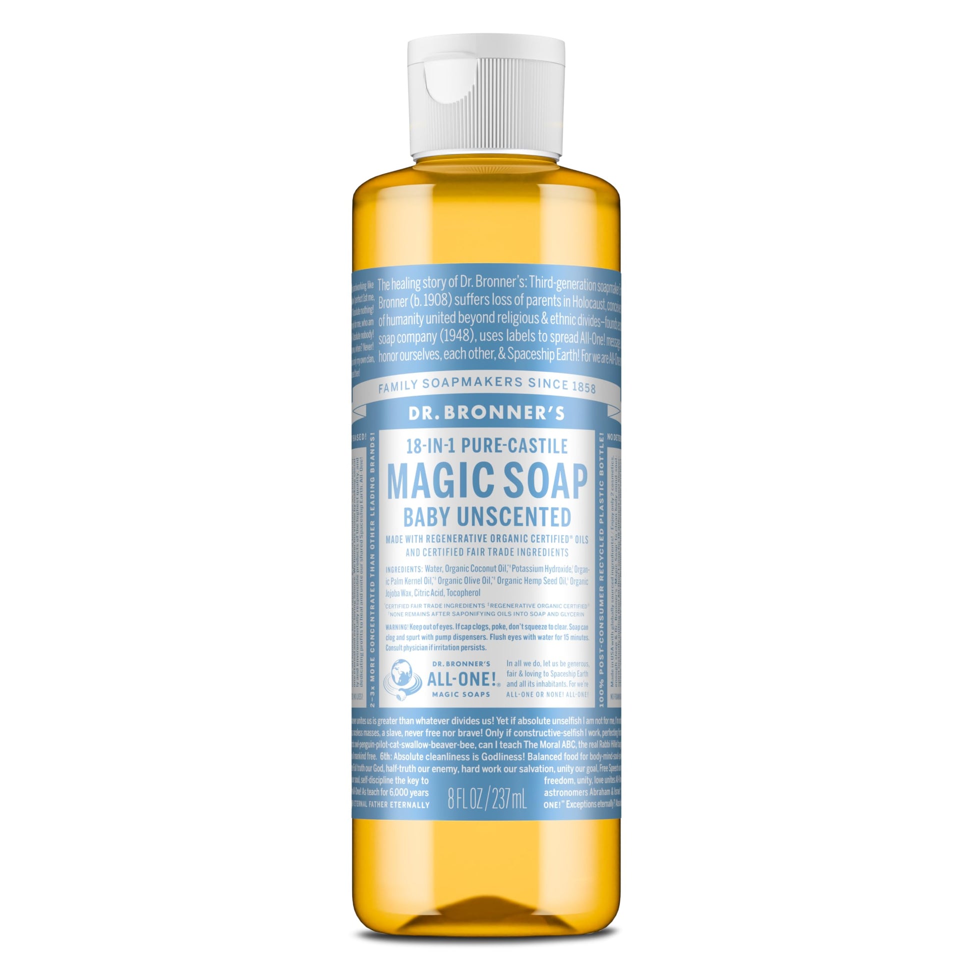 Dr. Bronner's Pure-Castile Magic Liquid Soap (Baby Unscented, 8 Ounce)- Made with Regenerative Organic Certified Oils, For Face Dr. Bronner's buy supplements canada