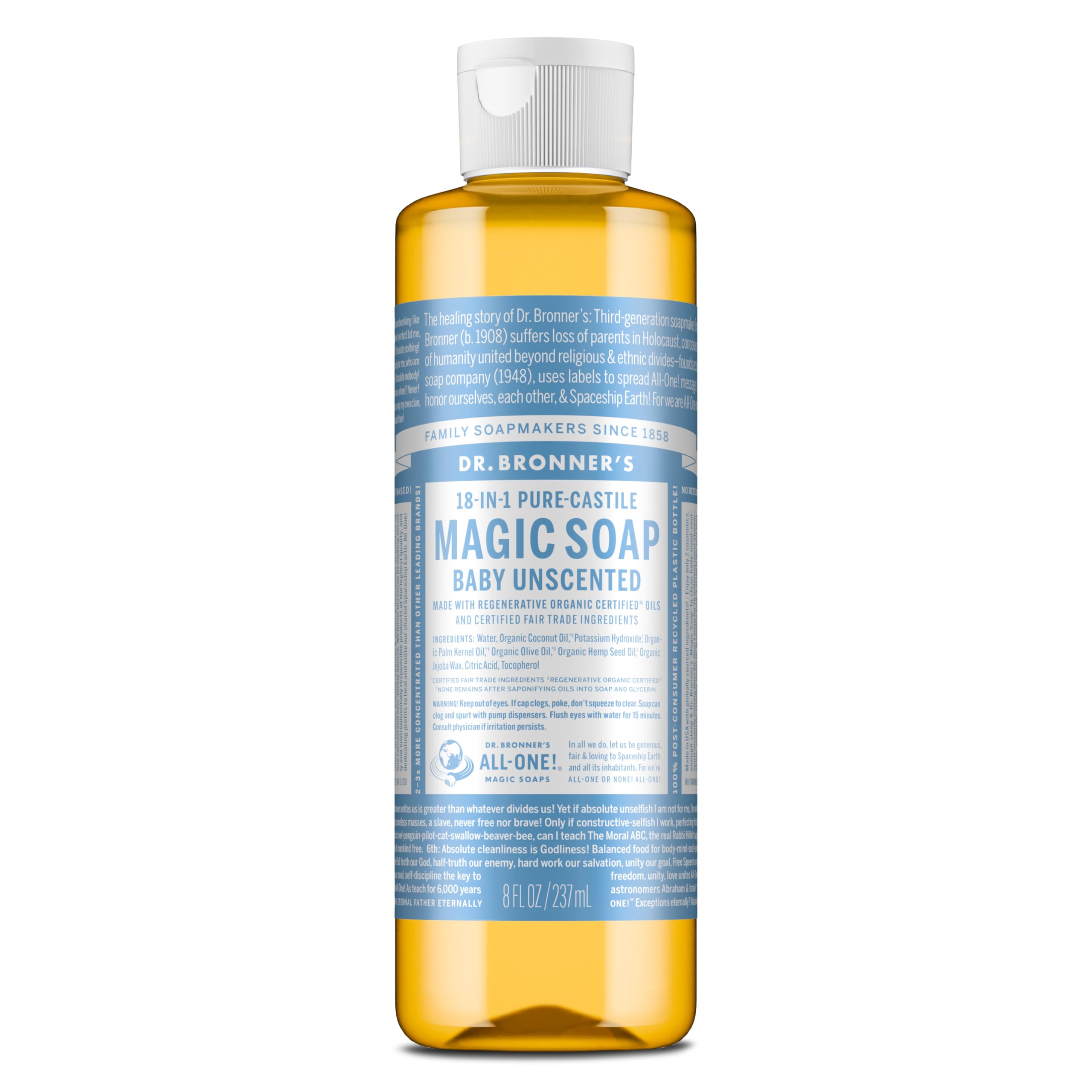 Dr. Bronner's Pure-Castile Magic Liquid Soap (Baby Unscented, 8 Ounce)- Made with Regenerative Organic Certified Oils, For Face Dr. Bronner's buy supplements canada