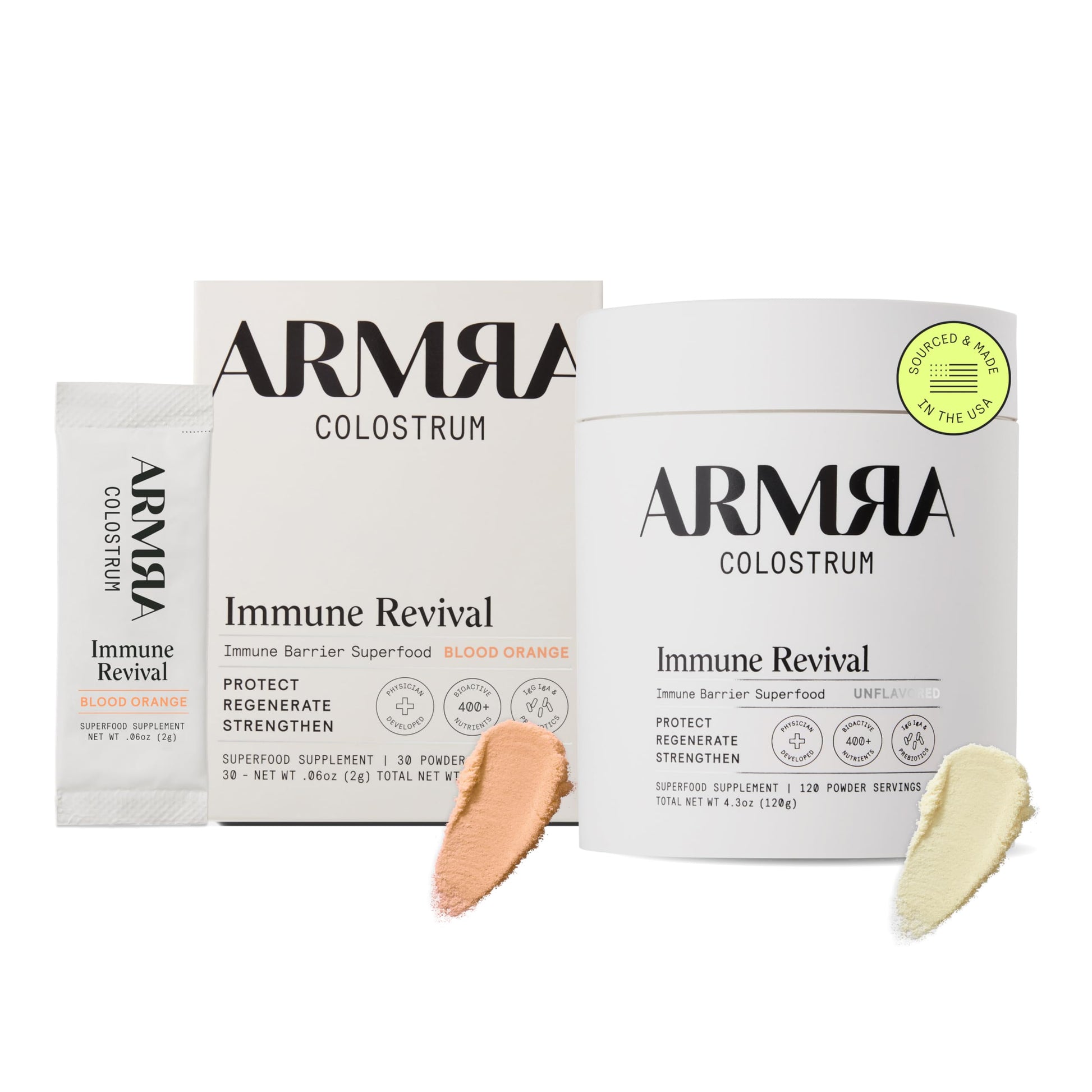 ARMRA Colostrum™ Premium Powder, Grass Fed, Gut Health Bloating Immunity Skin & Hair, Contains 400+ Bioactive Nutrients, Keto, Gluten & Fat Free (Blood Orange, Unflavored Bundle | 150 Servings) ARMRA buy supplements canada