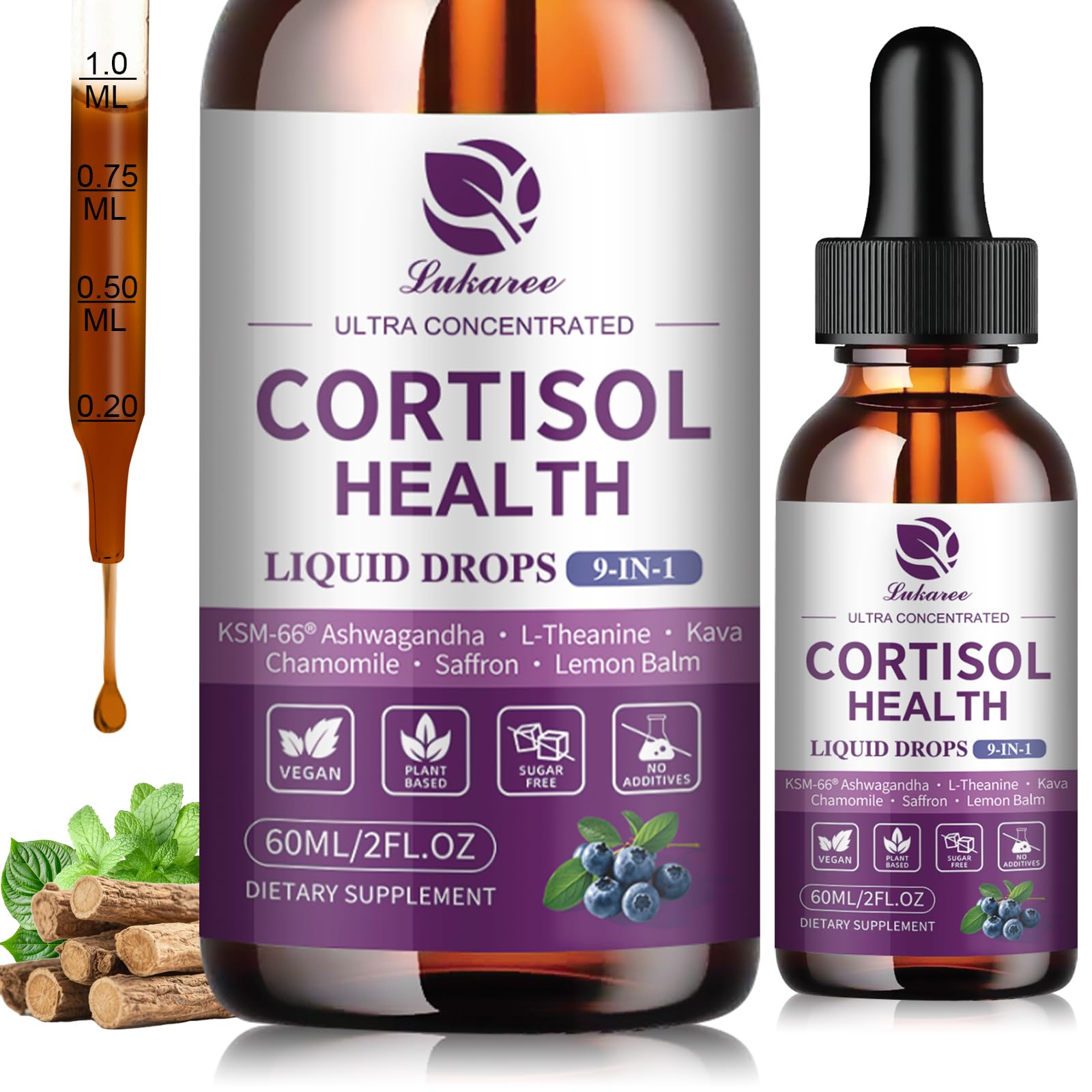 Cortisol Supplements for Women, Cortisol Reducer Manager Detox with KSM-66® Ashwagandha, Kava, Lemon Balm & Vitamin C B5 B6, Lower Cortisol, Hormone Harmony Liquid Drops, 2 FL.OZ, Blueberry Flavor Lukaree buy supplements canada