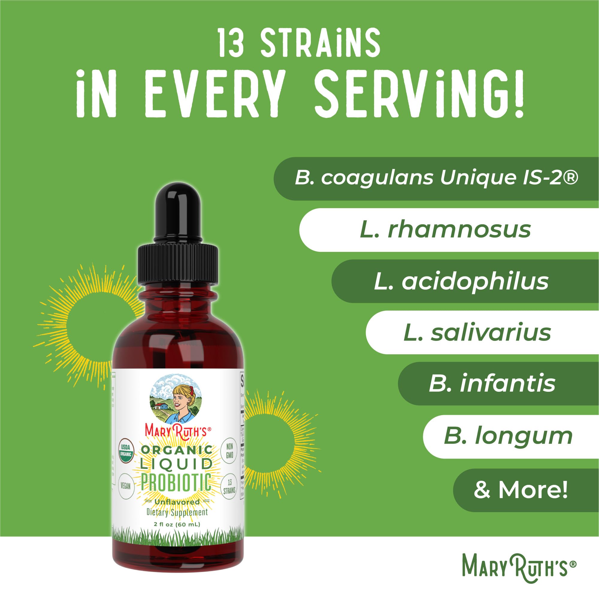 MaryRuth Organics Liquid Probiotic for Ages 4+ | 2 Billion CFU | 13 Probiotic Strains | Gut Health & Digestive Support | Gas & Bloating Support | Vegan | Gluten Free | Travel-Friendly | 20 Servings MARYRUTH'S buy supplements canada