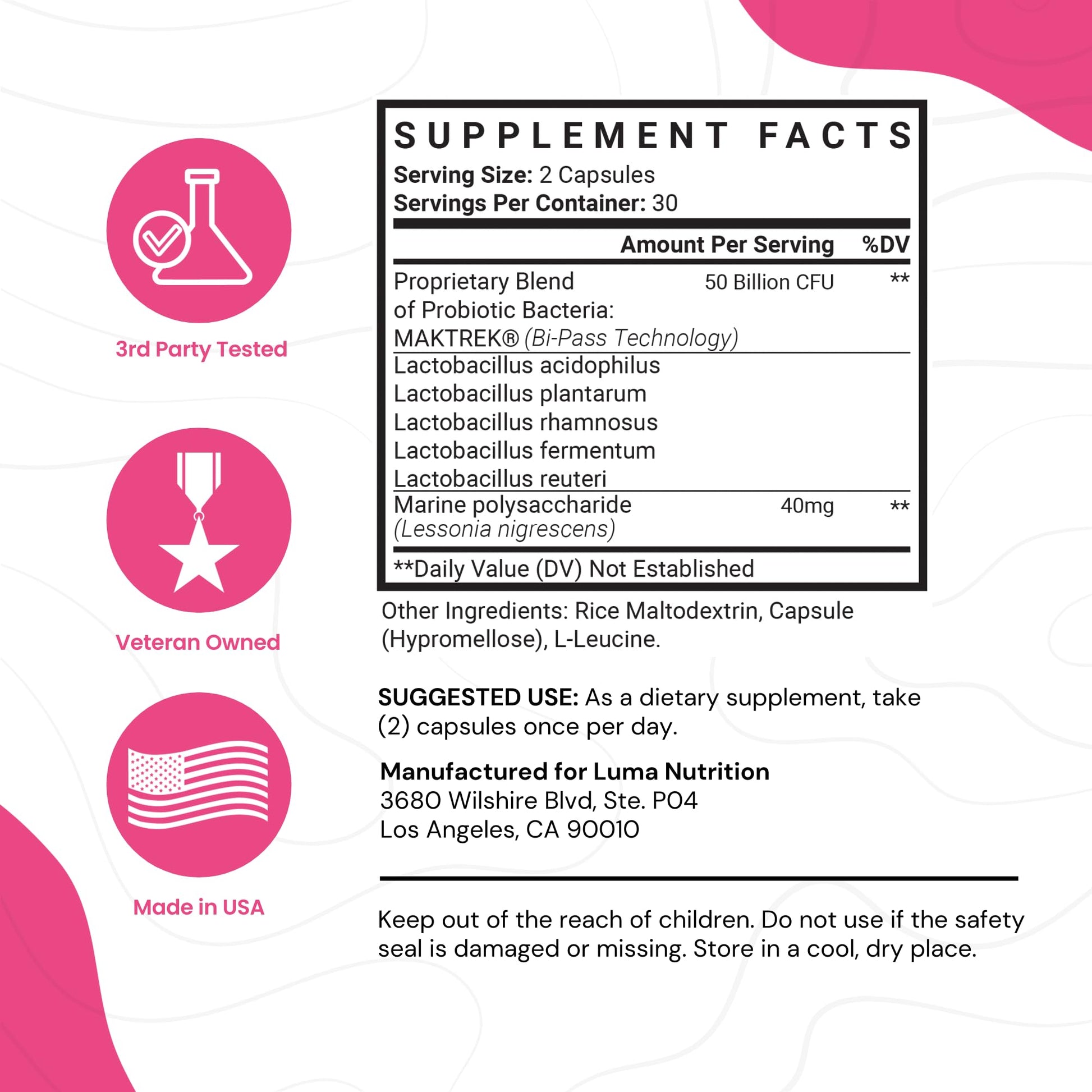Luma Nutrition Probiotics for Women with Prebiotics - 50 Billion CFU - Formulated for Digestive Luma Nutrition buy supplements canada