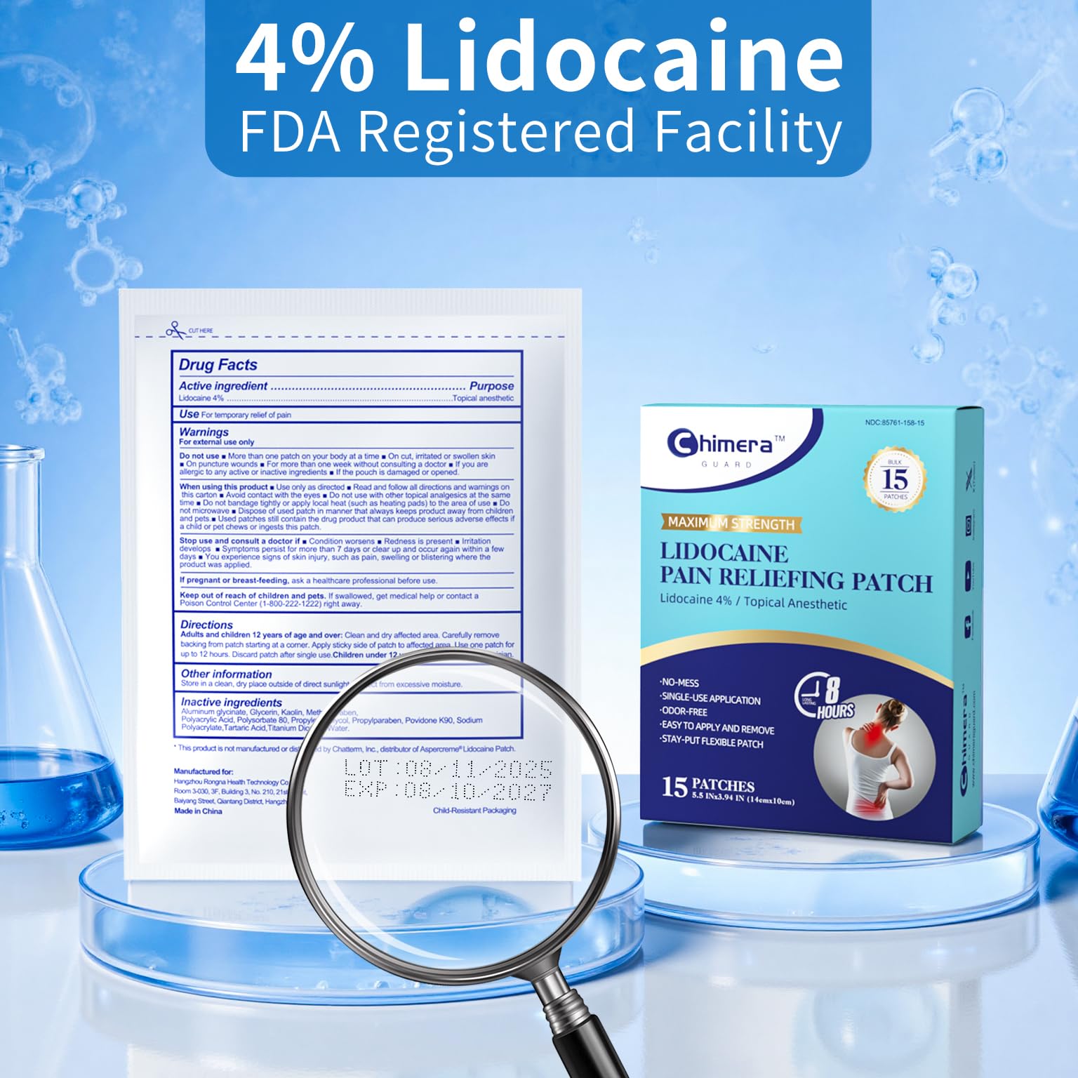 Chimera GUARD 4% Lidocaine Pain Relief Patches (80ct) - F-SA/H-SA Eligible Maximum Strength Numbing Gel Patch for Muscle, Joint, Nerve, Sciatica Pain - Odorless, Stay-Put & 8-Hour Long Lasting Chimera GUARD buy supplements canada