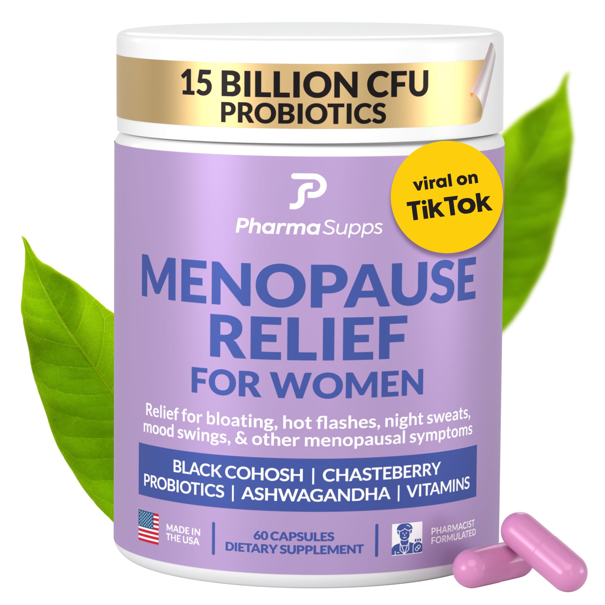 Natural Menopause Supplements for Women - Perimenopause Supplements for Hormonal Balance, Bloating & Mood Swings | Hot Flashes Menopause Relief w/Probiotics & Prebiotics, Black Cohosh & Chasteberry PharmaSupps buy supplements canada