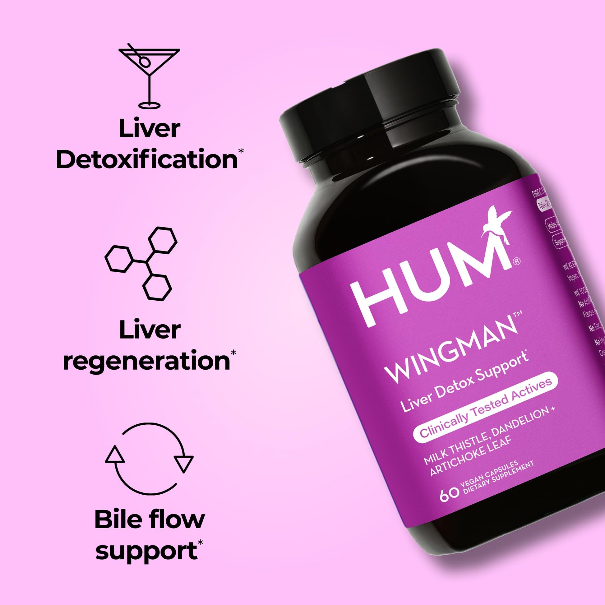 HUM Wing Man Liver Support Supplement with Milk Thistle, Dandelion Root Powder & Artichoke Leaf Extract For Liver Health & Function Support, Milk Thistle Supplement Helps Flush Out Toxins, 60 Capsules HUM buy supplements canada