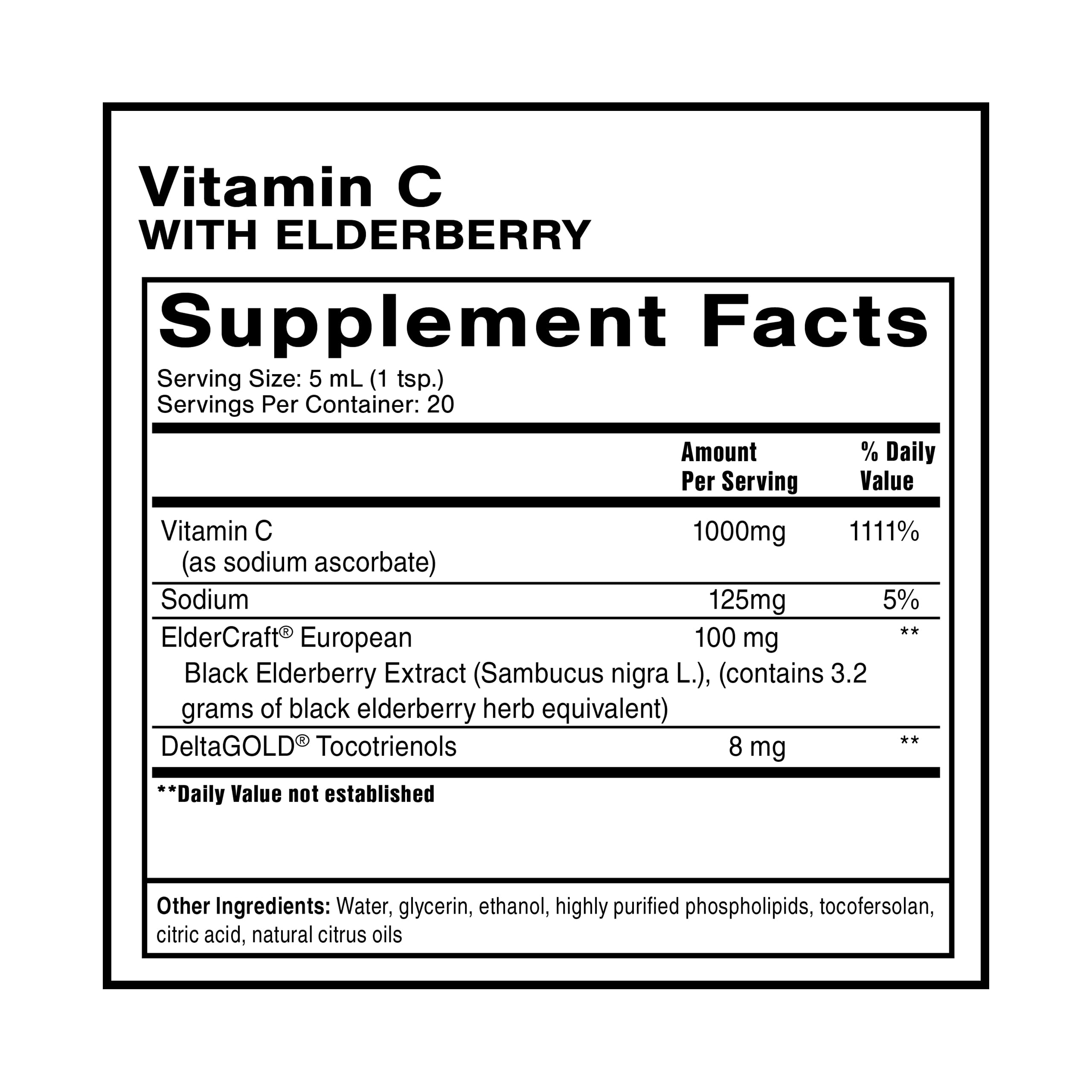 Quicksilver Scientific Liposomal Vitamin C + Elderberry - 1000mg with Superior Absorption Technology & Tocotrienols - Antioxidant & Immune Support Tonic (100ml), 1 Item Quicksilver Scientific buy supplements canada
