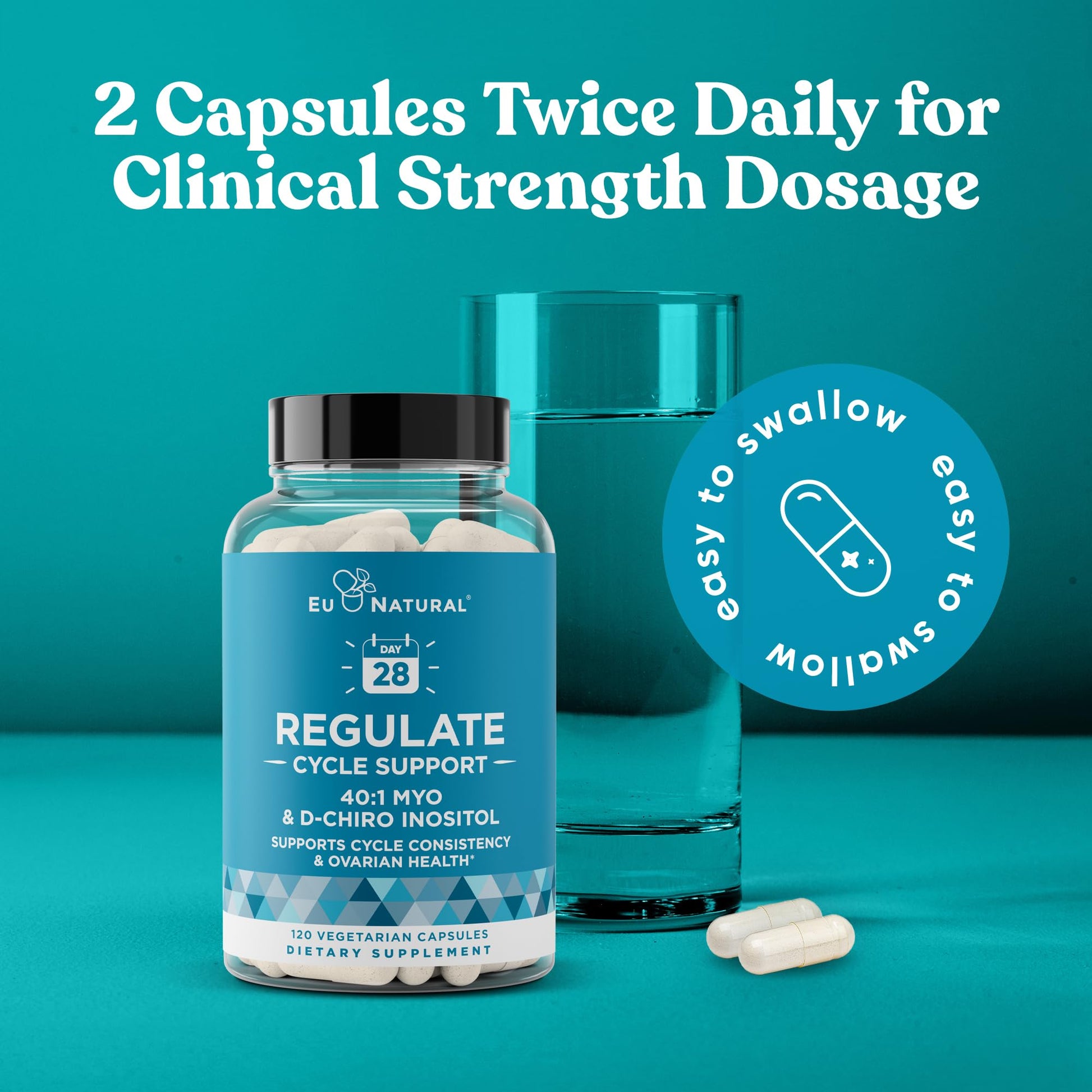 Regulate Cycle Support – Hormone Balance for Women at Optimal 40:1 Myo-Inositol 2000 mg & D-Chiro Inositol 50 mg – Supplement for Period Consistency, Menstrual & Ovulation Support – 120 Vegan Capsules Eu Natural buy supplements canada
