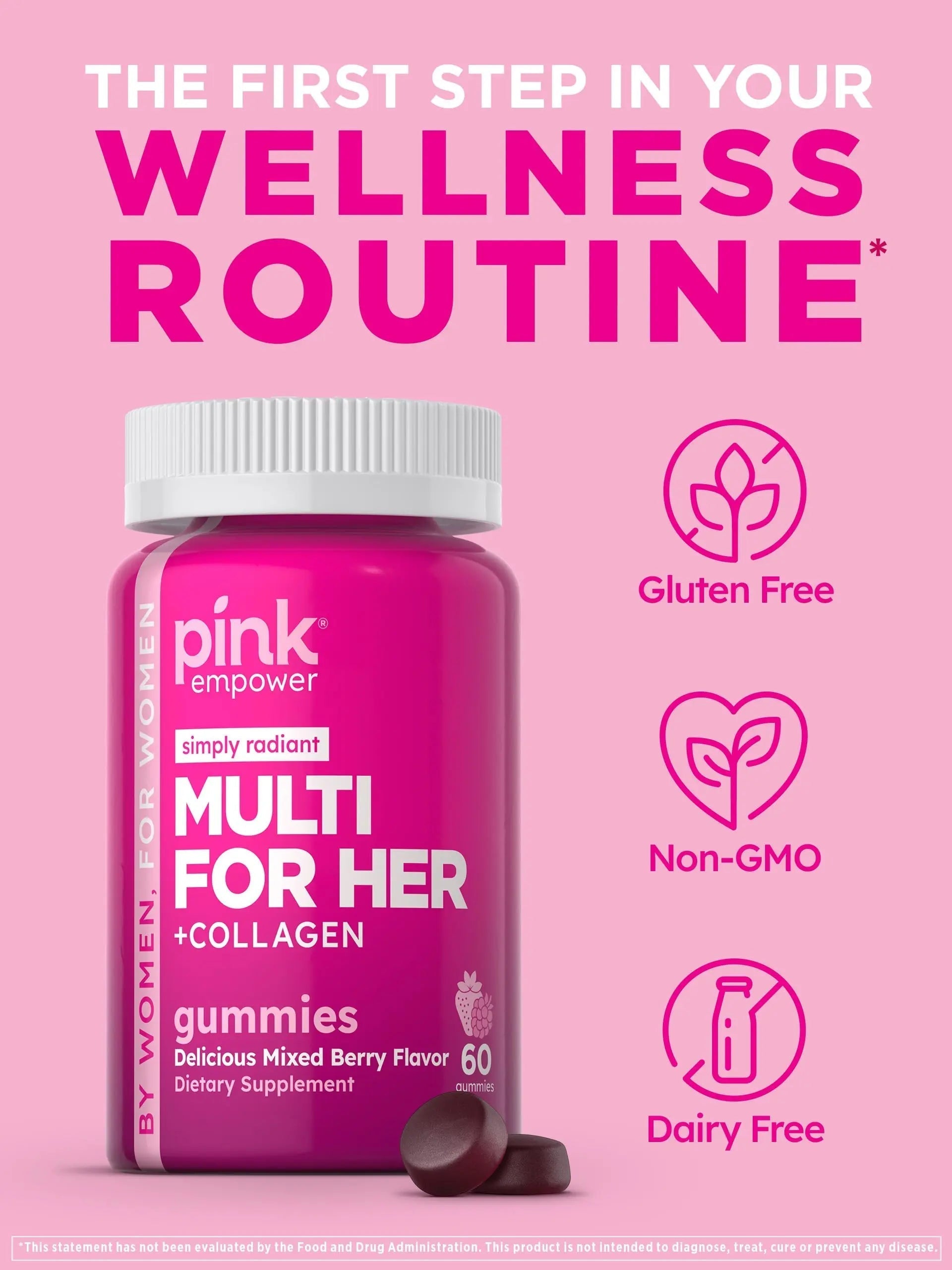 PINK Multivitamin Gummies for Women | Non-GMO & Gluten Free | Plus Collagen & Biotin | Mixed Berry Flavor PINK buy supplements canada