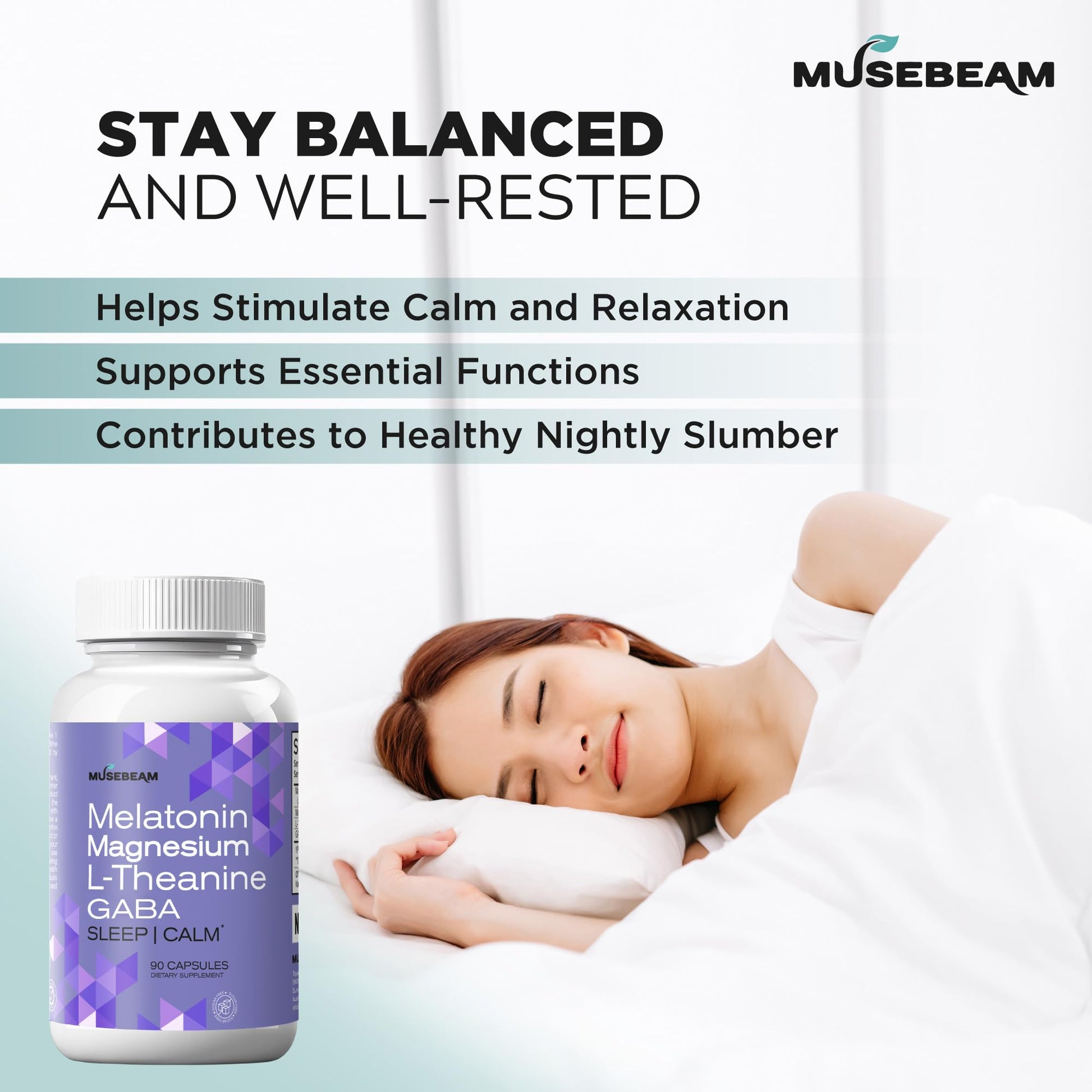 MuseBeam Magnesium Glycinate 275mg Melatonin 5mg L-Theanine 200mg GABA 100mg Capsules - Full Rest Nighttime Bedtime Support Supplement for Men Women - Vegan Sugar-Free Gluten-Free musebeam buy supplements canada