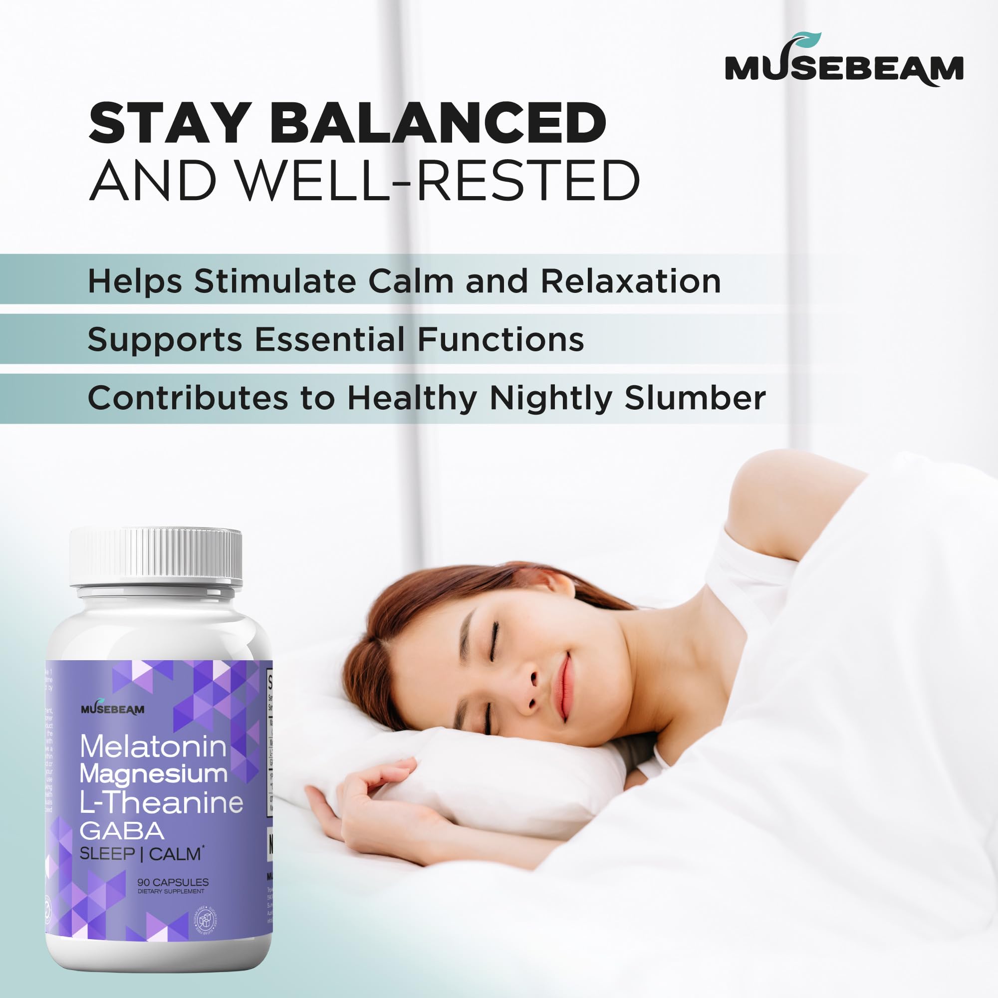 MuseBeam Magnesium Glycinate 275mg Melatonin 5mg L-Theanine 200mg GABA 100mg Capsules - Full Rest Nighttime Bedtime Support Supplement for Men Women - Vegan Sugar-Free Gluten-Free musebeam buy supplements canada