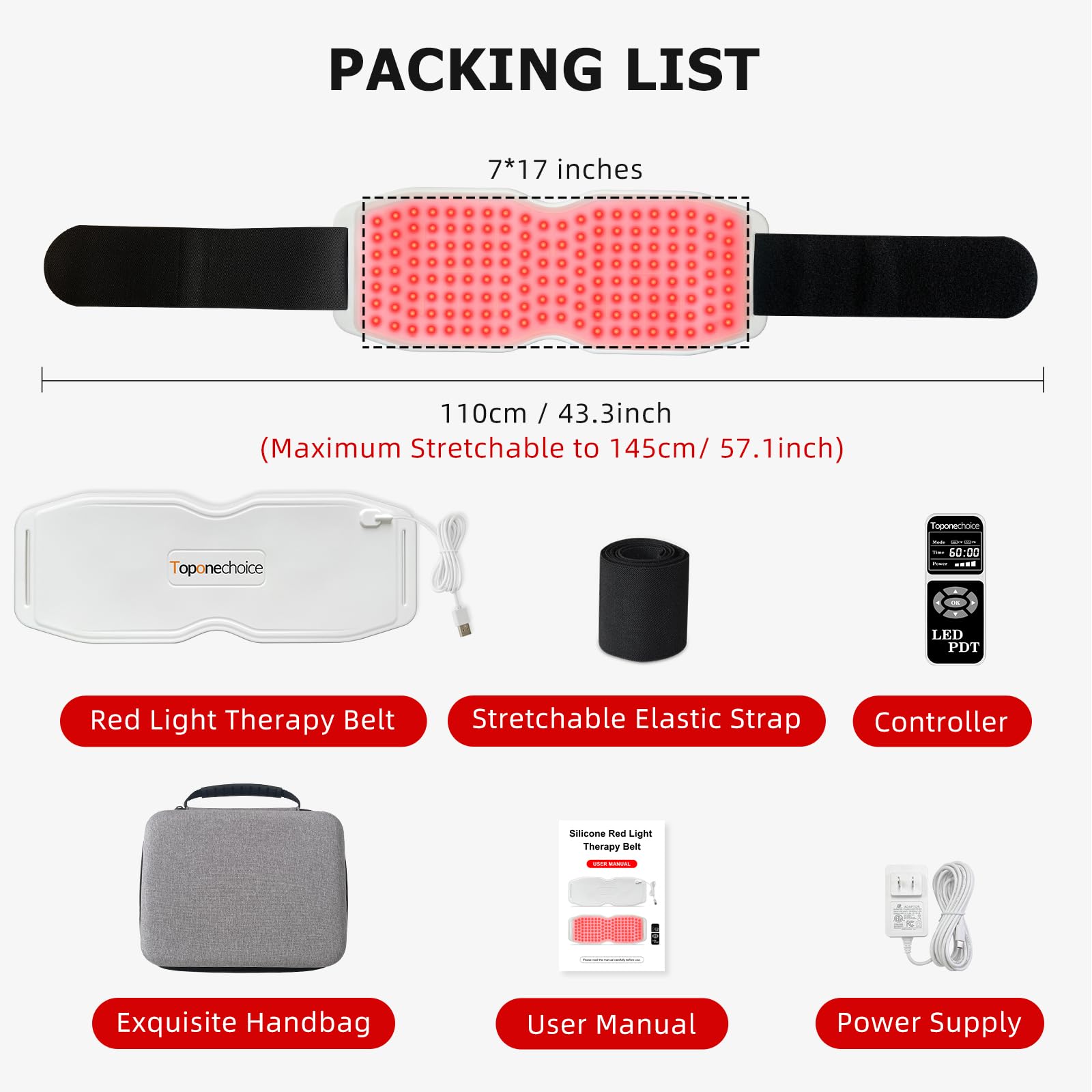 Toponechoice Red Light Therapy Belt, 450pcs 660nm 850nm 940nm, Infrared Light Therapy Toponechoice buy supplements canada