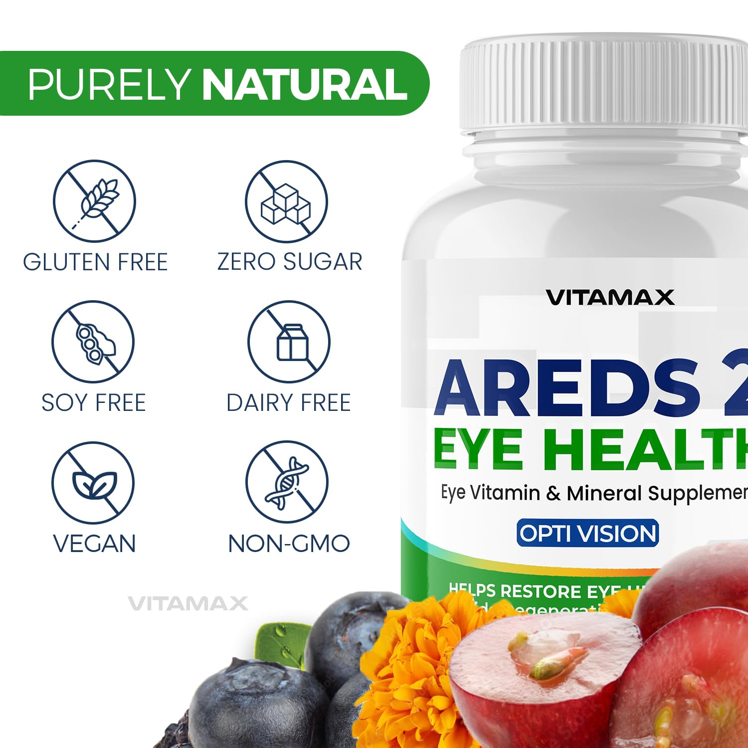 AREDS 2 Eye Vitamins - Lutein, Zeaxanthin, Bilberry, Astaxanthin Mineral Vision Supplement - Supports Eye Strain, Dry Eyes, Pressure, and Vision Health - Made in USA - 120ct Vitamax buy supplements canada
