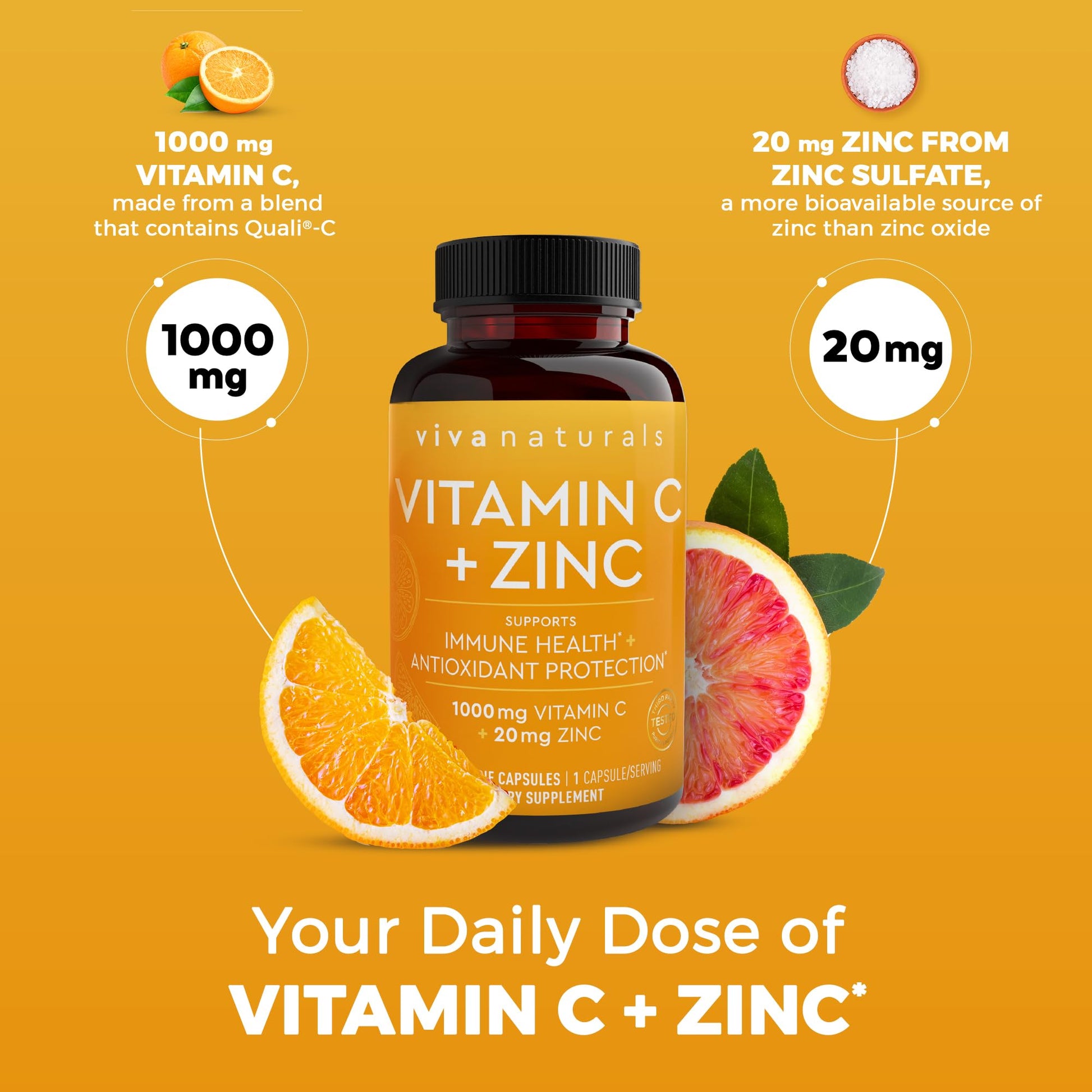 Viva Naturals Vitamin C and Zinc Supplement (250 Capsules) - 1000 mg Vitamin C with Zinc 20 mg Antioxidant Supplements for Immune Support, Vitamin Supplement for Adults Viva Naturals buy supplements canada
