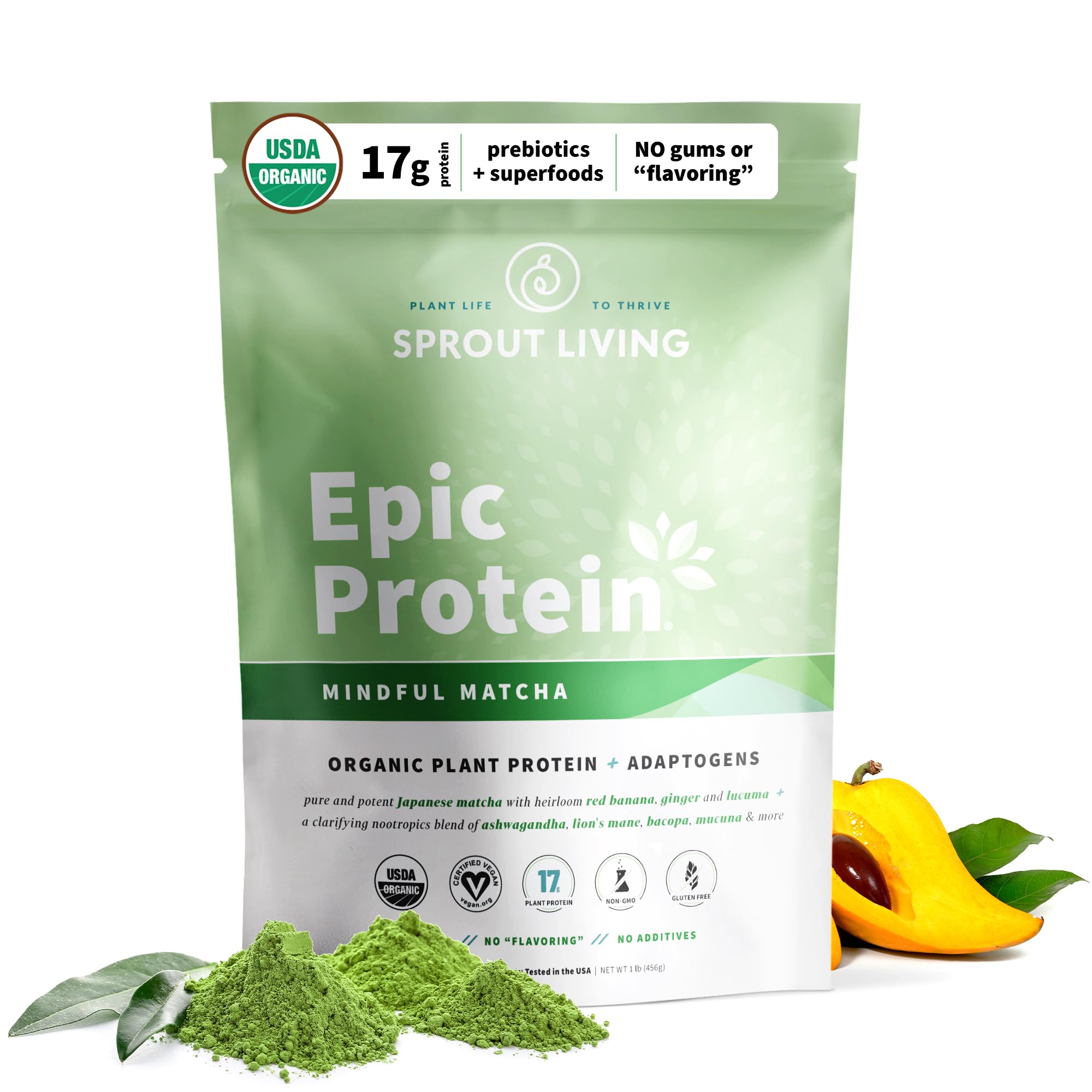 Sprout Living Epic Protein, Plant Based Protein & Superfoods Powder, Mindful Matcha Sprout Living buy supplements canada