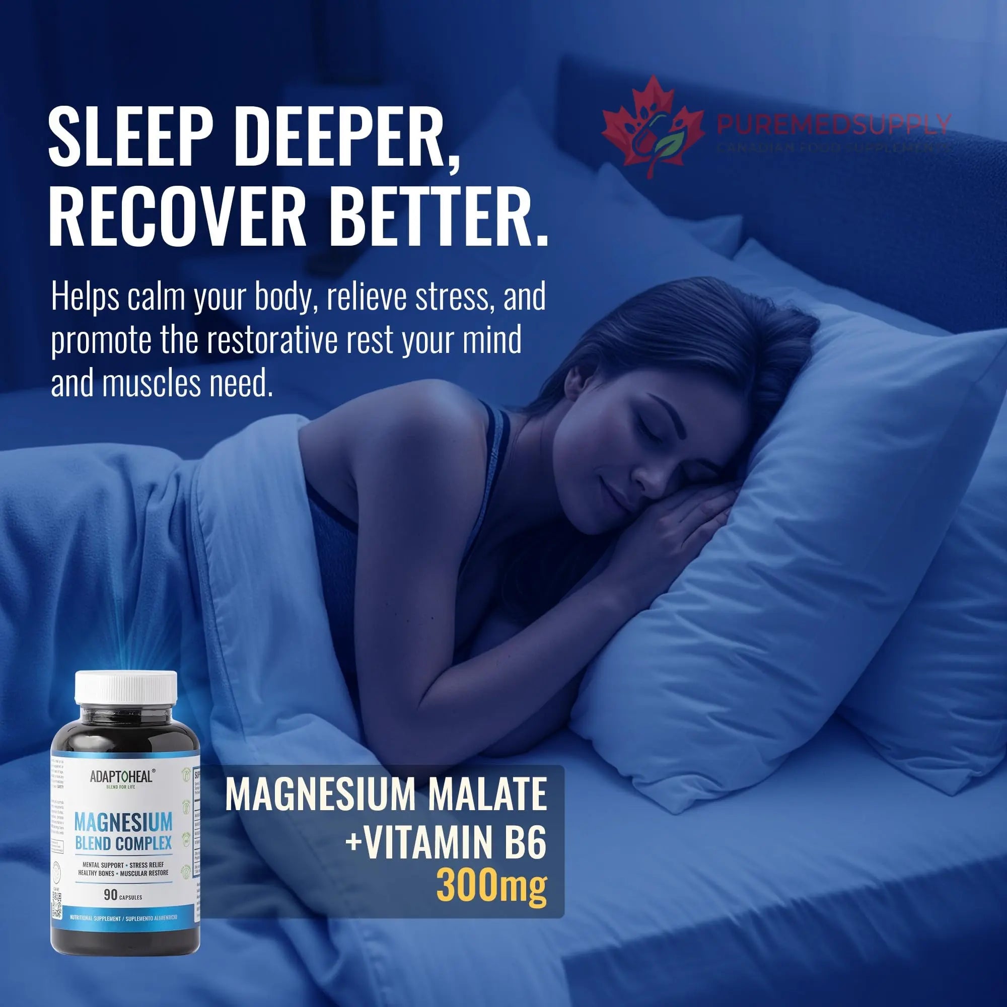 ADAPTOHEAL Magnesium Complex – Glycinate, Malate & Citrate with Vitamin B6, Sleep Support, Stress Relief, Muscle Relaxation, Nervous System Support – 90 Capsules ADAPTOHEAL buy supplements canada
