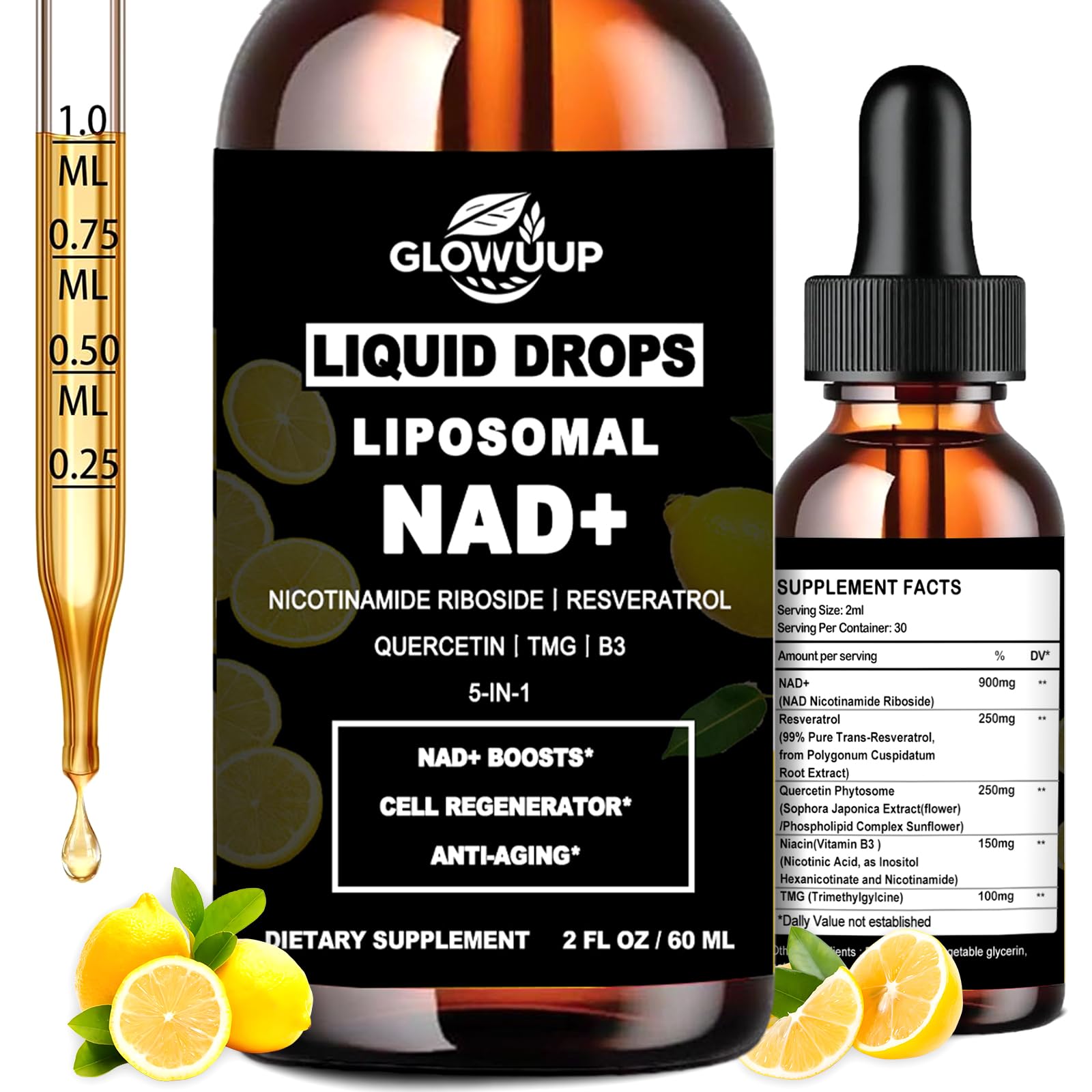 NAD Supplements for Women & Men, Liposomal NAD Nicotinamide Riboside Resveratrol 900mg w. B3 Vitamin Quercetin TMG, Liquid Resveratrol NAD Plus Supplement for Anti-Aging Energy Focus Longevity GLOVVUUP buy supplements canada