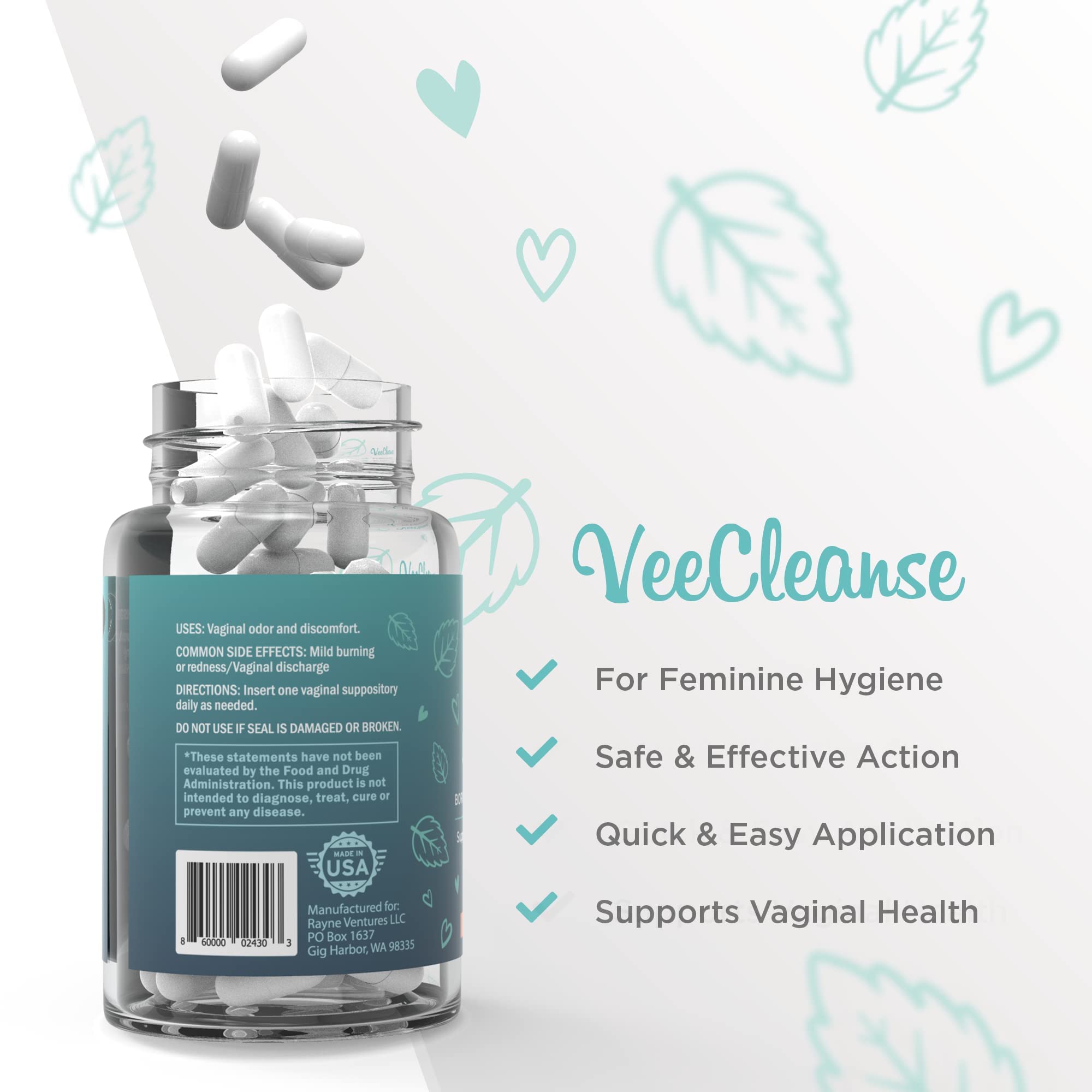 VeeFresh - VeeCleanse Boric Acid Vaginal Suppositories - Vaginal pH Balance Suppositories VeeFresh buy supplements canada