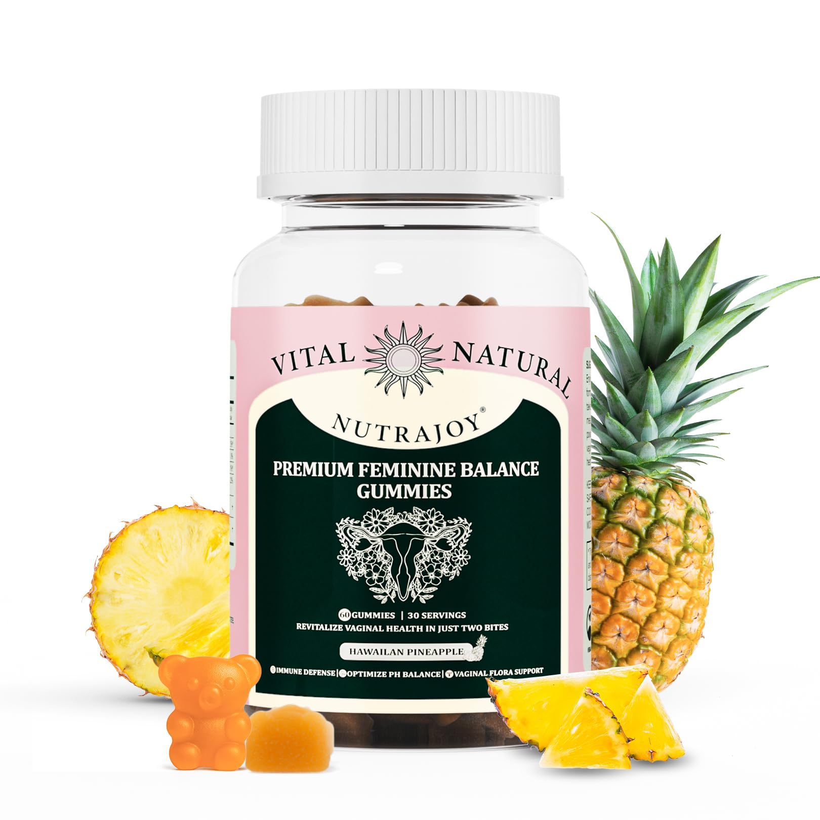 NUTRAJOY Premium Feminine Balance Gummies, for Women's Ph Health, Vaginal Wellness Support, Immune Support, Energy Support, Hawaiian Pineapple, Vegan Gluten-Free, 60 Gummies NUTRAJOY buy supplements canada