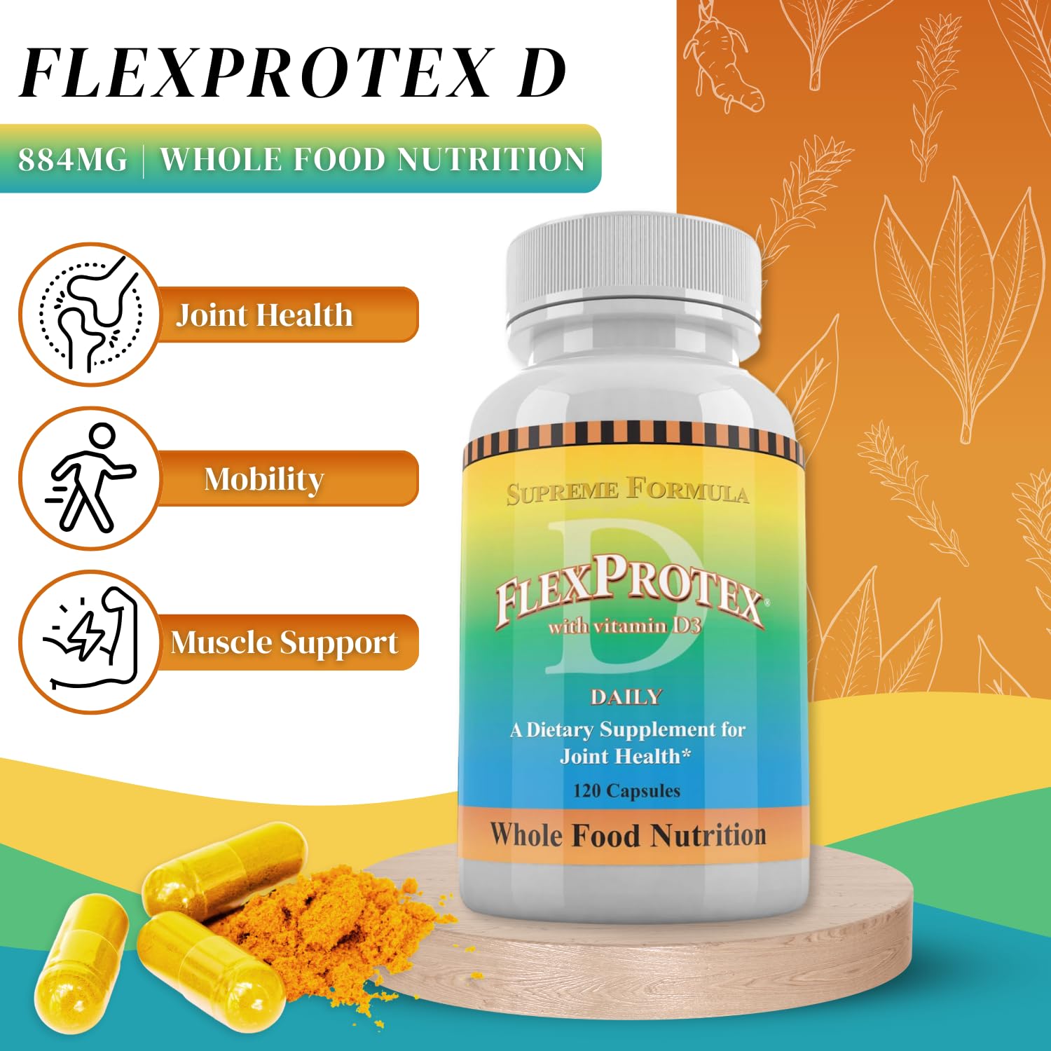 Daily Health, Flexprotex D 884mg Joint Muscle Support 120 Capsules Natural Herbal Turmeric Chondroitin Glucosamine Yucca Boswellia Hyaluronic Acid Ashwagandha D3 Magnesium (1 Month Supply) Daily Health buy supplements canada