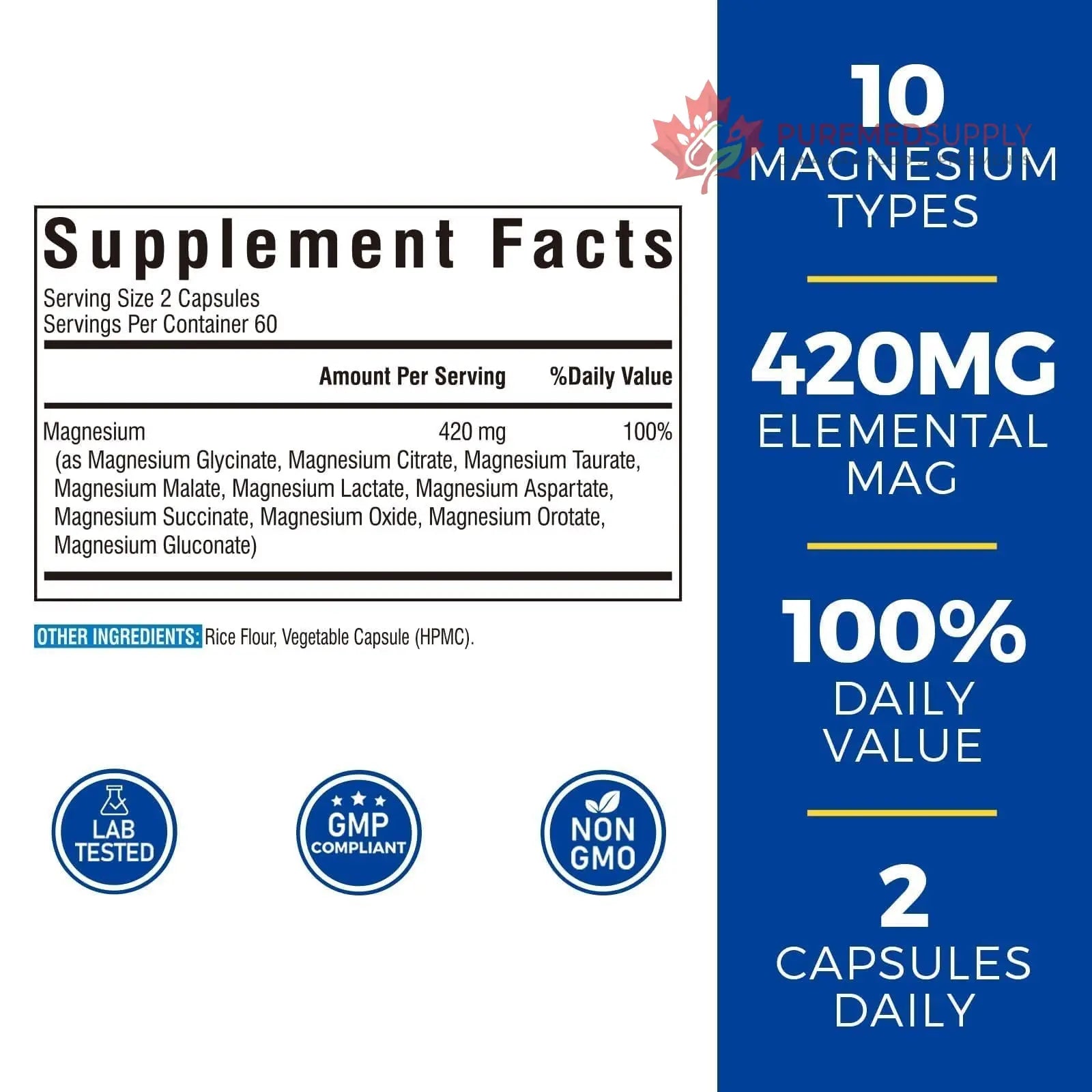 Vitalibre 10 in 1 Magnesium Complex, 420mg Elemental Magnesium | Ultra Strength, Max Absorption | Chelated Magnesium Supplement for Nerves, Bone & Heart Health | Non-GMO, 120 Vegan Capsules Vitalibre buy supplements canada