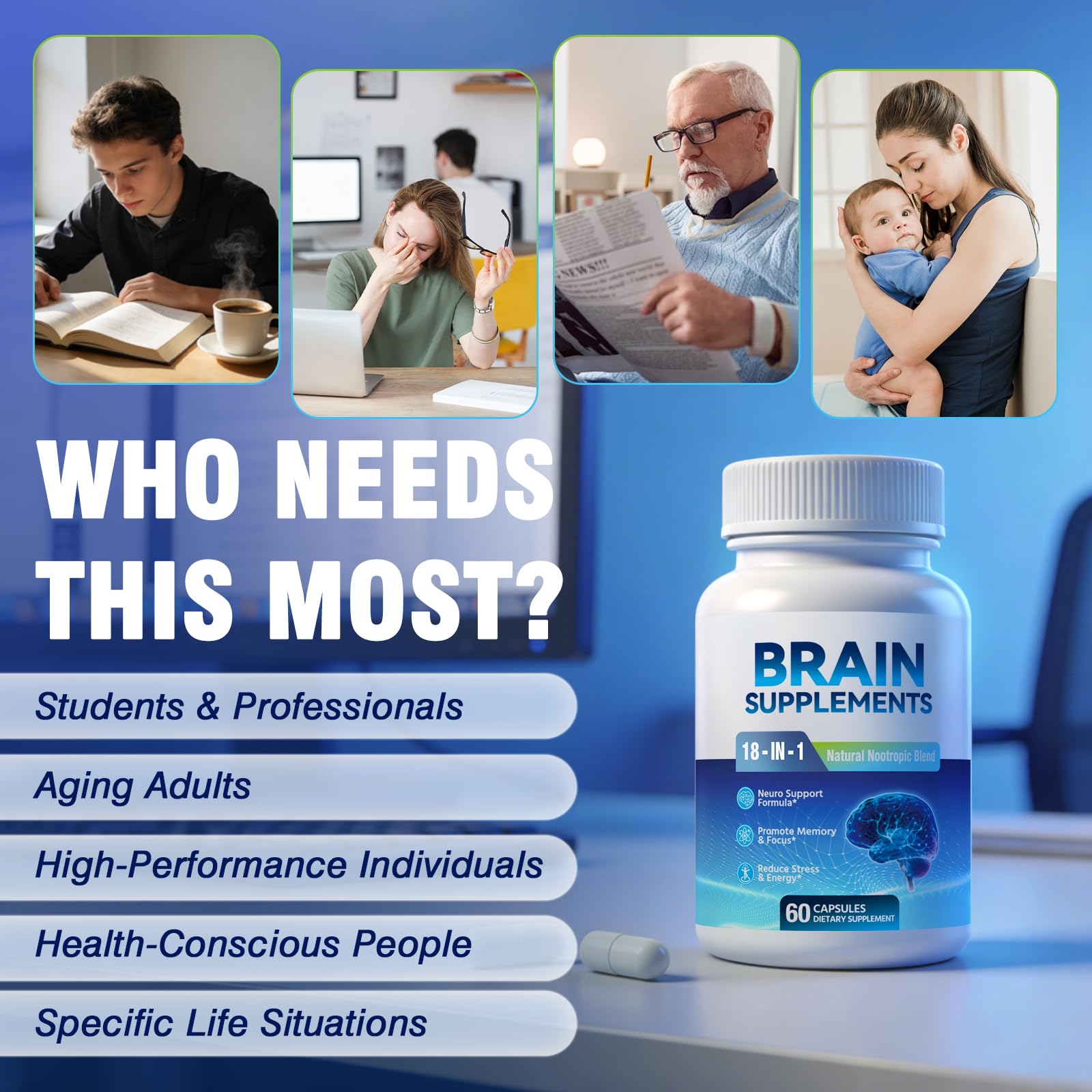 18-in-1 Brain Supplement for Memory and Focus – Nootropic Capsules with Alpha GPC, Bacopa, Ginkgo Biloba, Lion's Mane, Vitamin B6 & B12 | Cognitive Health, Mental Clarity | Vegan, Non-GMO Fenolutra buy supplements canada