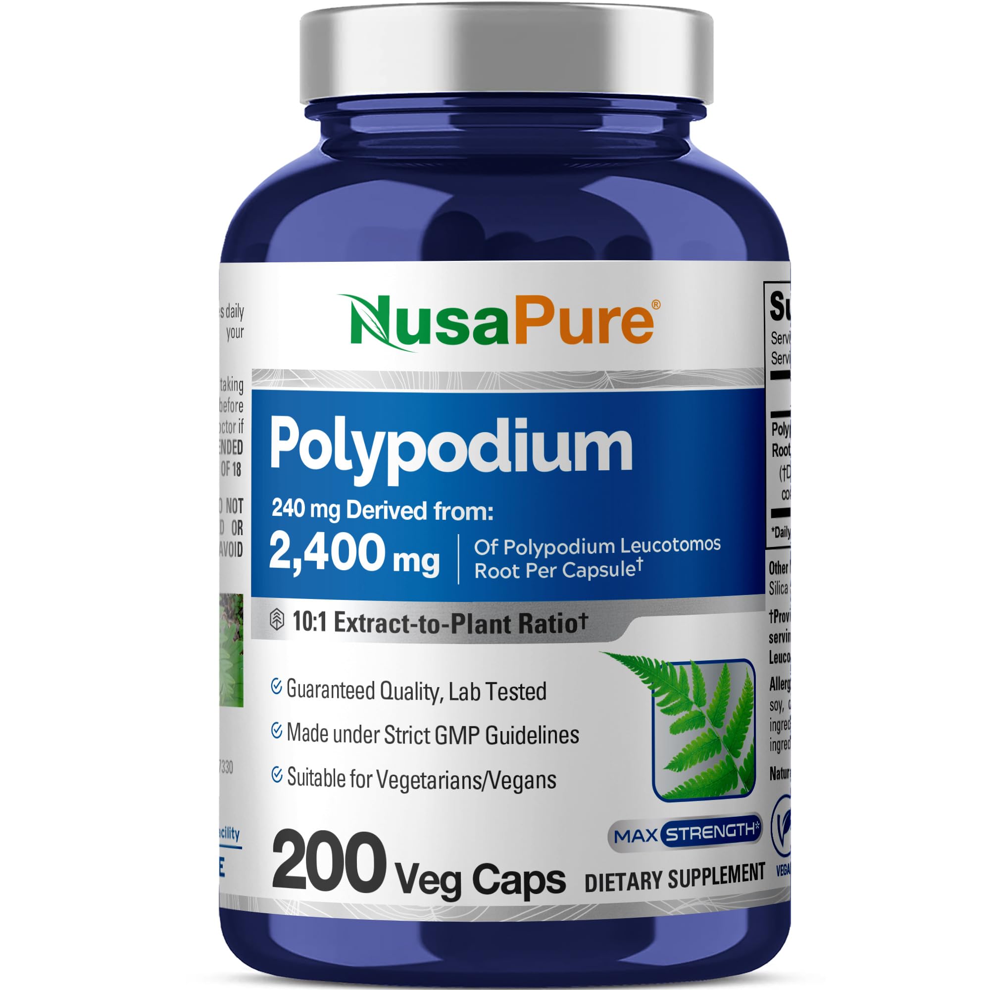NusaPure Polypodium Leucotomos 10:1 Extract, 240 mg Equivalent to 2400mg 200 Veggie Capsules (Vegetarian, Non-GMO, Vegan) NusaPure buy supplements canada