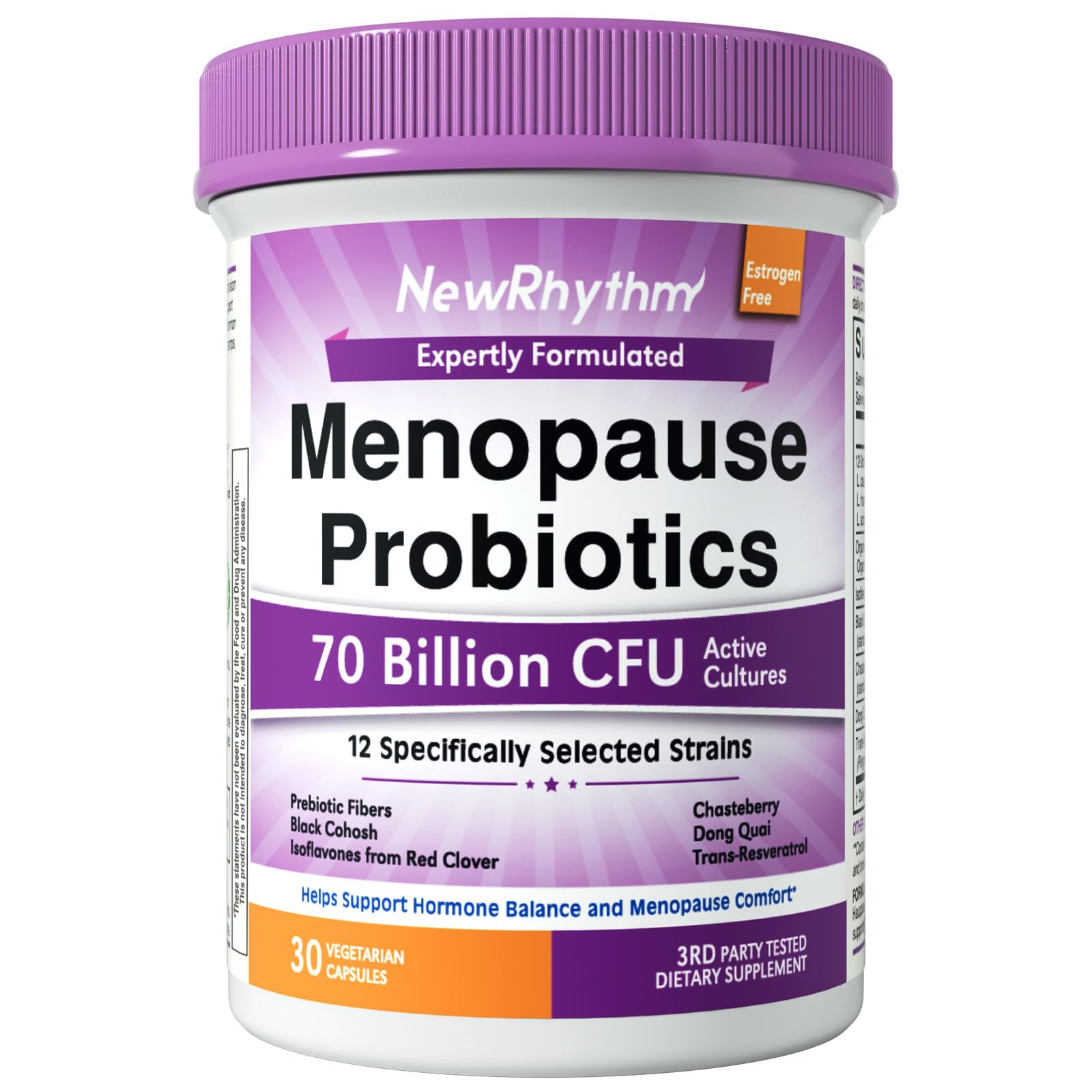 NewRhythm Menopause Probiotics for Women, 7-in-1 Relief, Prebiotics, Black Cohosh Trans-Resveratrol Chasteberry Red Clover Dong Quai, Hot Flashes Night Sweats, No Soy, No Estrogen, 30 Ct NewRhythm buy supplements canada