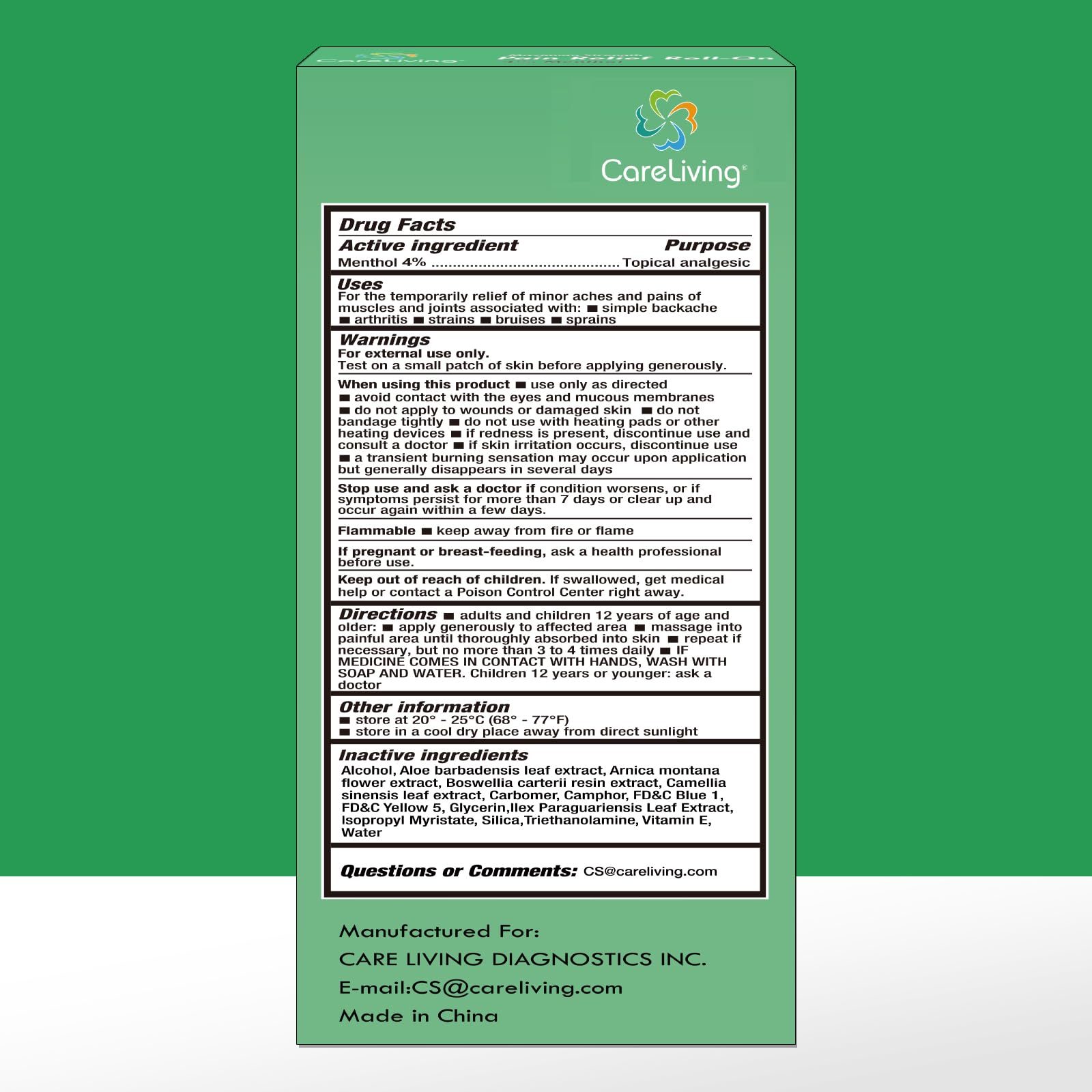 CARELIVING Roll On Pain Relief for Knee, Neck, Joint, Shoulder, Arthritis Pain Reliever, Sore Muscle Relief, Roll On Menthol Gel 2.5 Fl Oz (Pack of 2) CARELIVING buy supplements canada