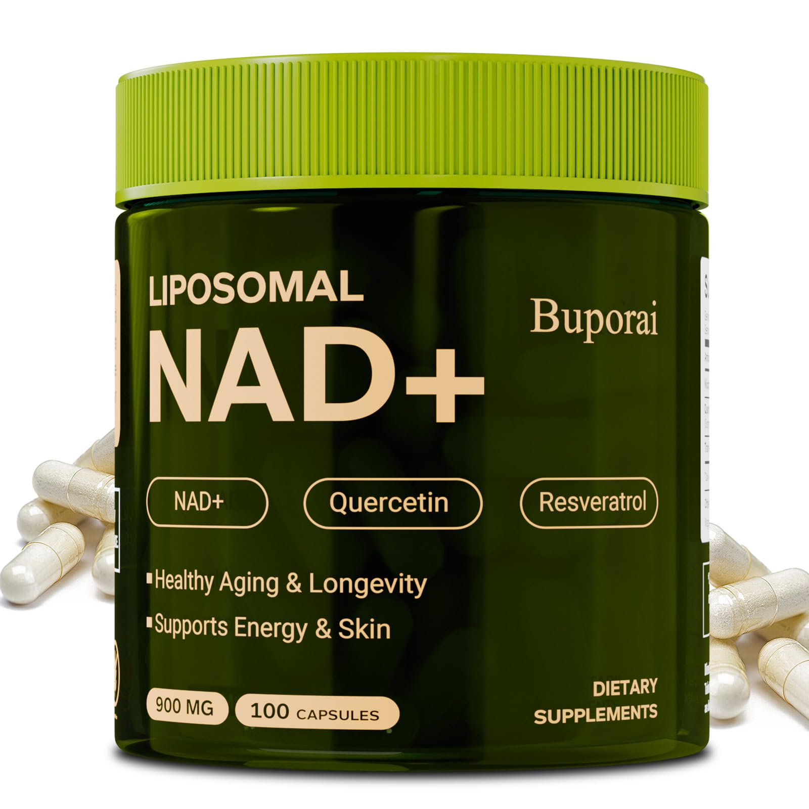 Buporai NAD Supplement 900mg with Resveratrol & Quercetin, NAD Supplement for Anti-Aging, Cellular Energy & Repair-100 Capsules Buporai buy supplements canada
