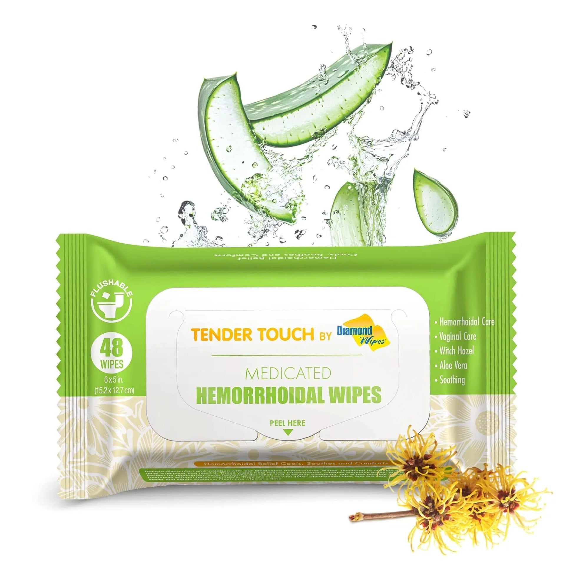 Tender Touch Hemorrhoid Wipes with Witch Hazel and Aloe, Flushable Medicated Wipes for Hemorrhoid and Vaginal Relief - Postpartum-Safe, Fragrance-free, Travel Size, 1 Pack, 48-ct. Diamond Wipes buy supplements canada