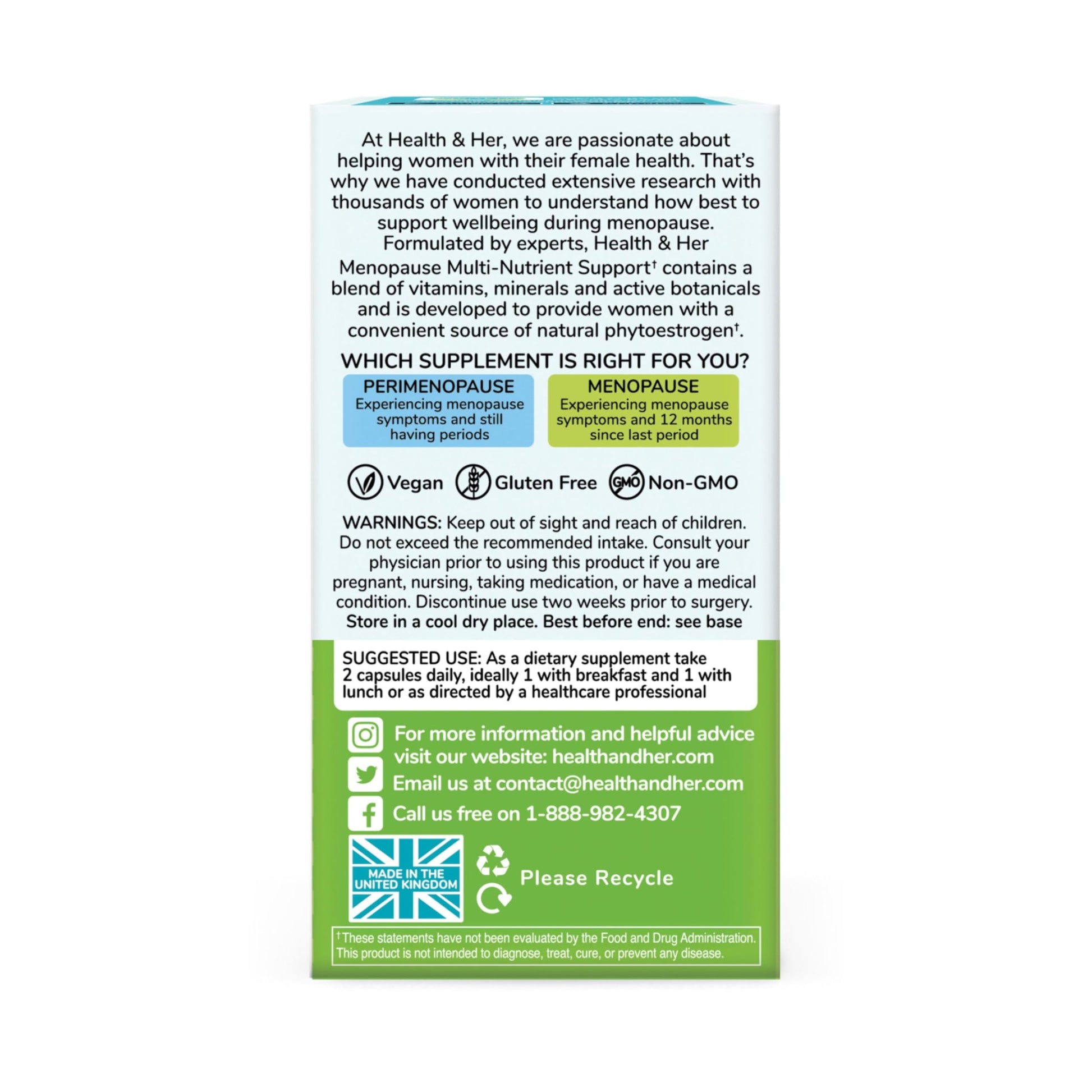 Health & Her Menopause Supplements for Women - Multi-Nutrient Support, Menopause Vitamins for Energy, Bones, Muscles, Skin & Hair, Vegan, Gluten-Free, Non GMO (60ct - 1 Month) Health and Her buy supplements canada