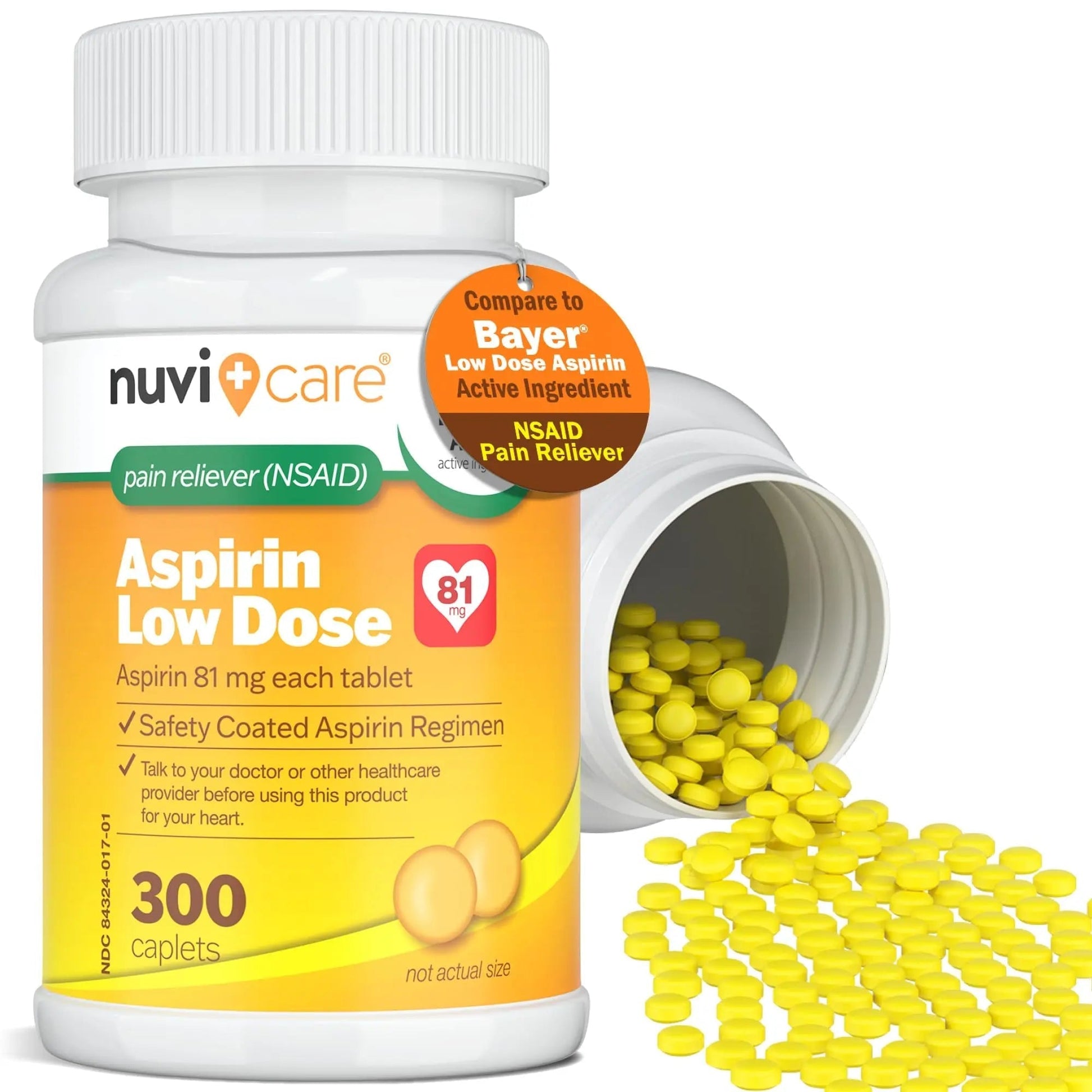NUVICARE Low Dose Aspirin 81mg for Adults Coated Caplets - Compare to Active Ingredient in Low Dose Bayer Aspirin for Adults - Safety Coated (300 Count) NUVICARE buy supplements canada