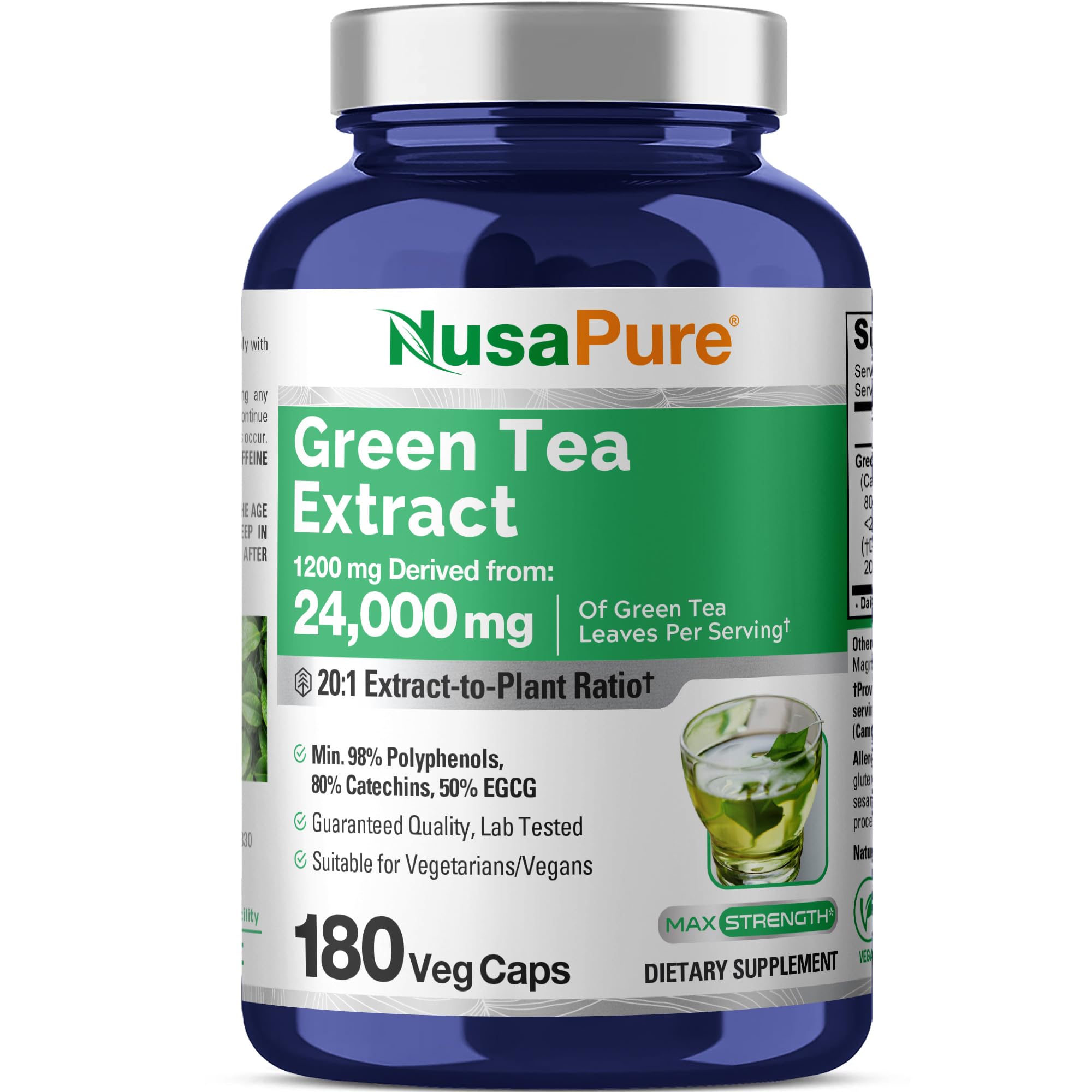 NusaPure Green Tea 20:1 Extract, 1200 mg Equivalent to 24000mg, 180 Vegan Capsules, 50% EGCG, 98% Polyphenols, 80% Catechins NusaPure buy supplements canada