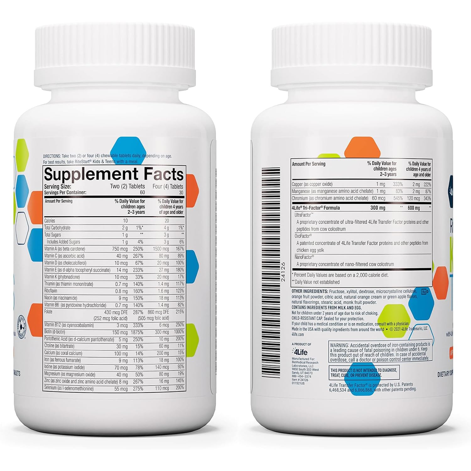 4Life RiteStart Kids and Teens- Apple, Orange Flavors, 22 Essential Vitamins, Minerals, Immune System and Brain Support Ages 2+ - 120 Chewable Tablets 4Life buy supplements canada