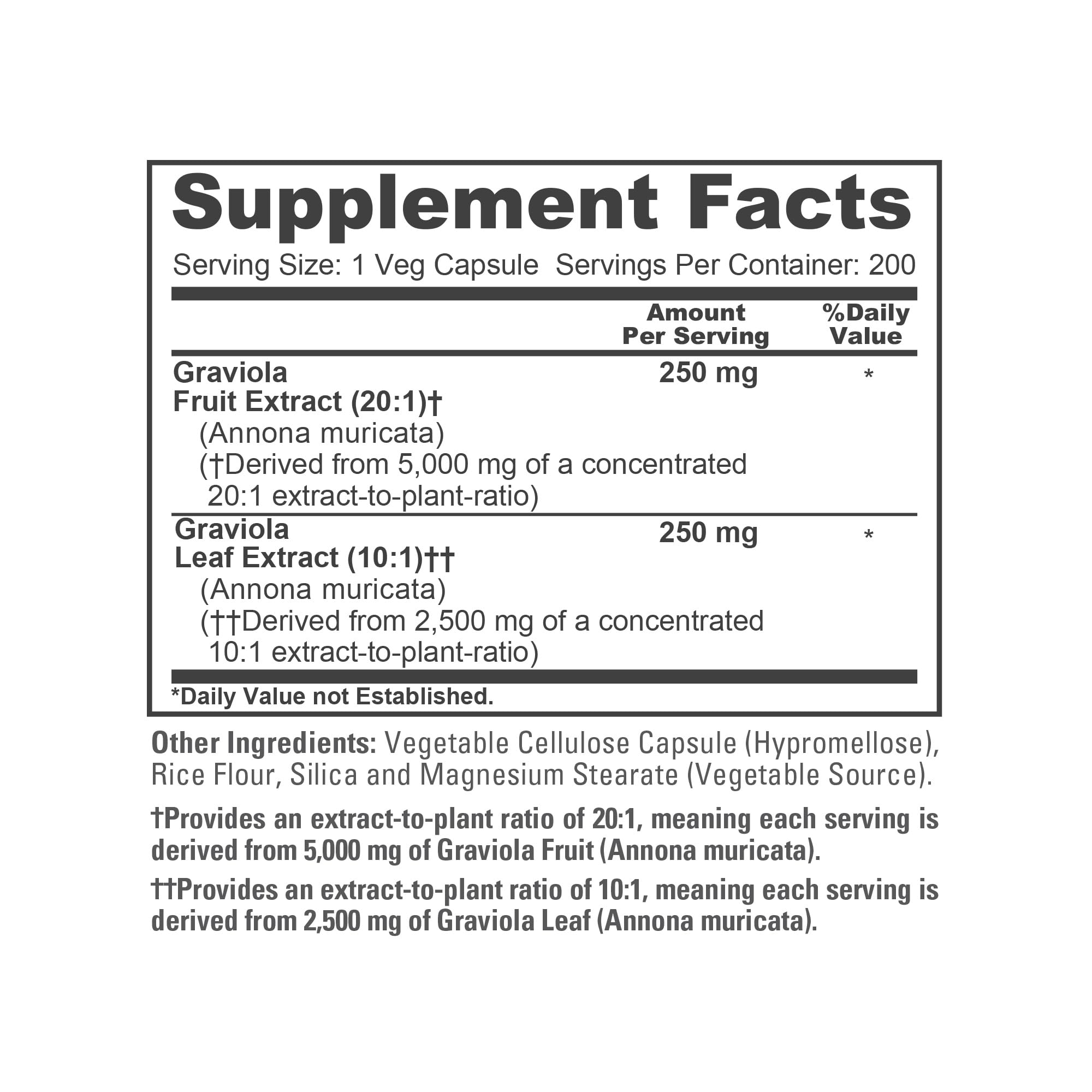 NusaPure Graviola 20:1 & 10:1 Extract - Suitable for Vegetarian/Vegan, Non- GMO - 7500 mg - 200 Capsules NusaPure buy supplements canada