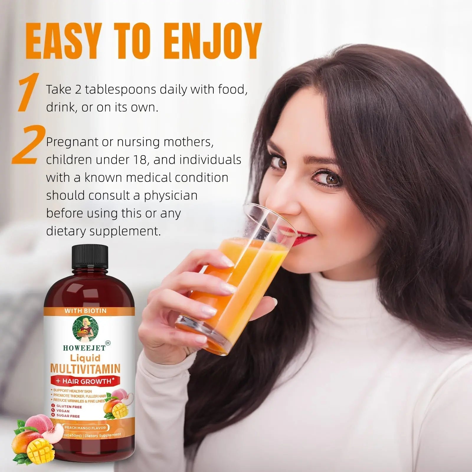 Liquid Multivitamin for Hair Growth | Biotin 10000mcg | Hair & Skin Support Supplement | Clinically Tested for Thicker Hair & Skin Elasticity HOWEEJET buy supplements canada