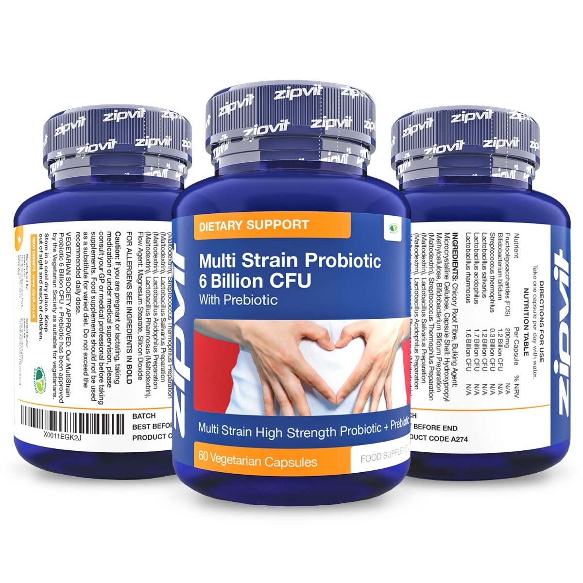 Probiotic 6 Billion Multi-Strain Live Bio Cultures Complex with Prebiotic, 60 Vegetarian Zipvit buy supplements canada