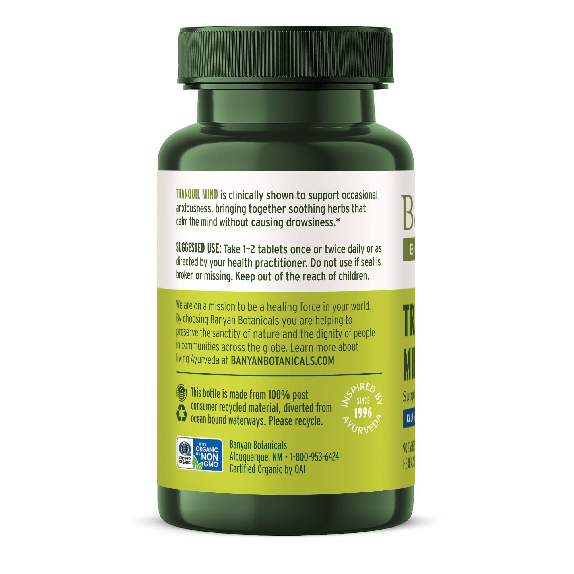 Banyan Botanicals Organic Tranquil Mind – Nervous System Support & Physical Relaxation Supplement – with Skullcap, Passionflower & Gotu Kola – Non-Drowsy Systemic Grounding – 90 Tablets – USDA Organic Banyan Botanicals buy supplements canada