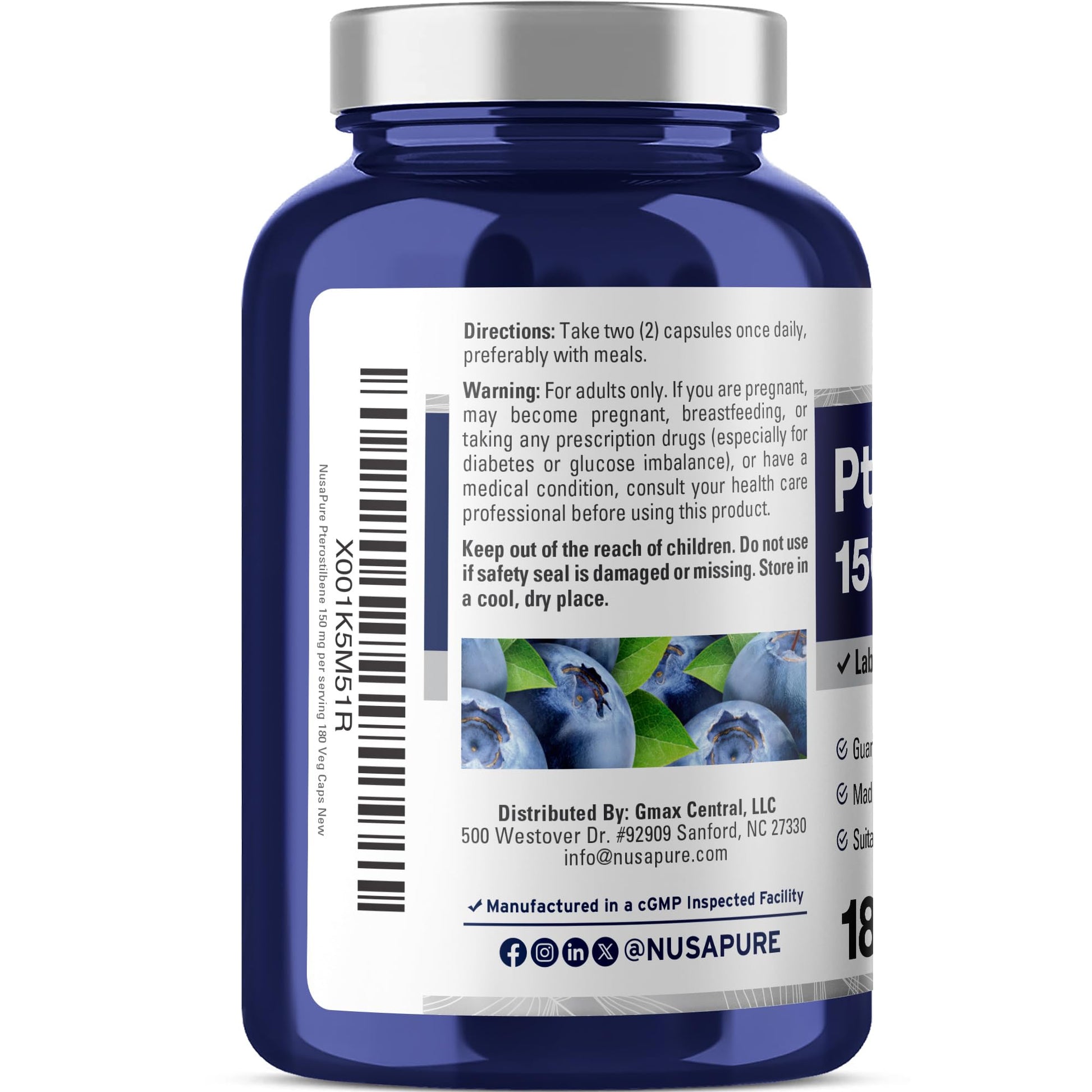 NusaPure Pterostilbene 150mg 180 Veggie Caps (Non-GMO, Vegan) NusaPure buy supplements canada