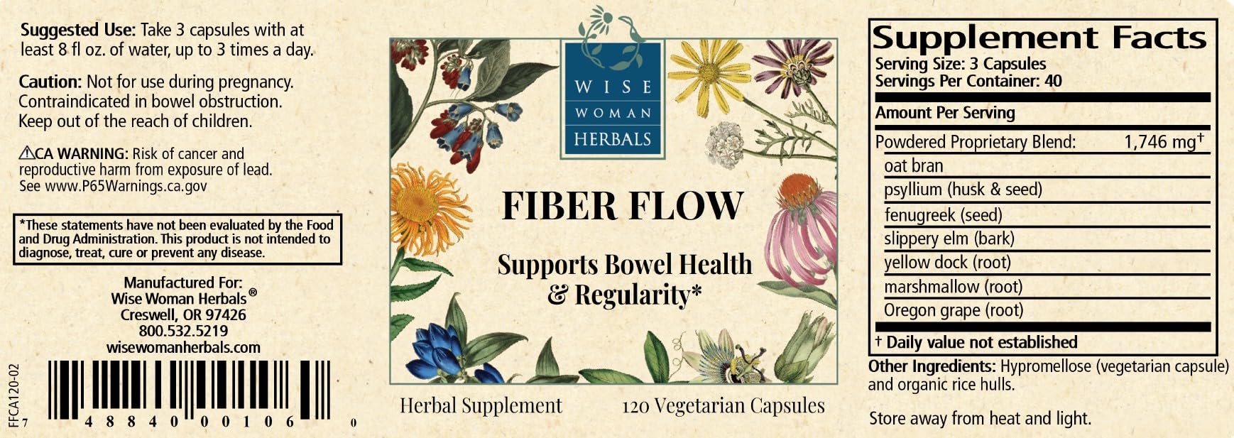 Wise Woman Herbals – Fiber Flow Capsules 120 Count – Supports Healthy Digestive Function, Gut Health, Bowel Health and Regularity Wise Woman Herbals buy supplements canada