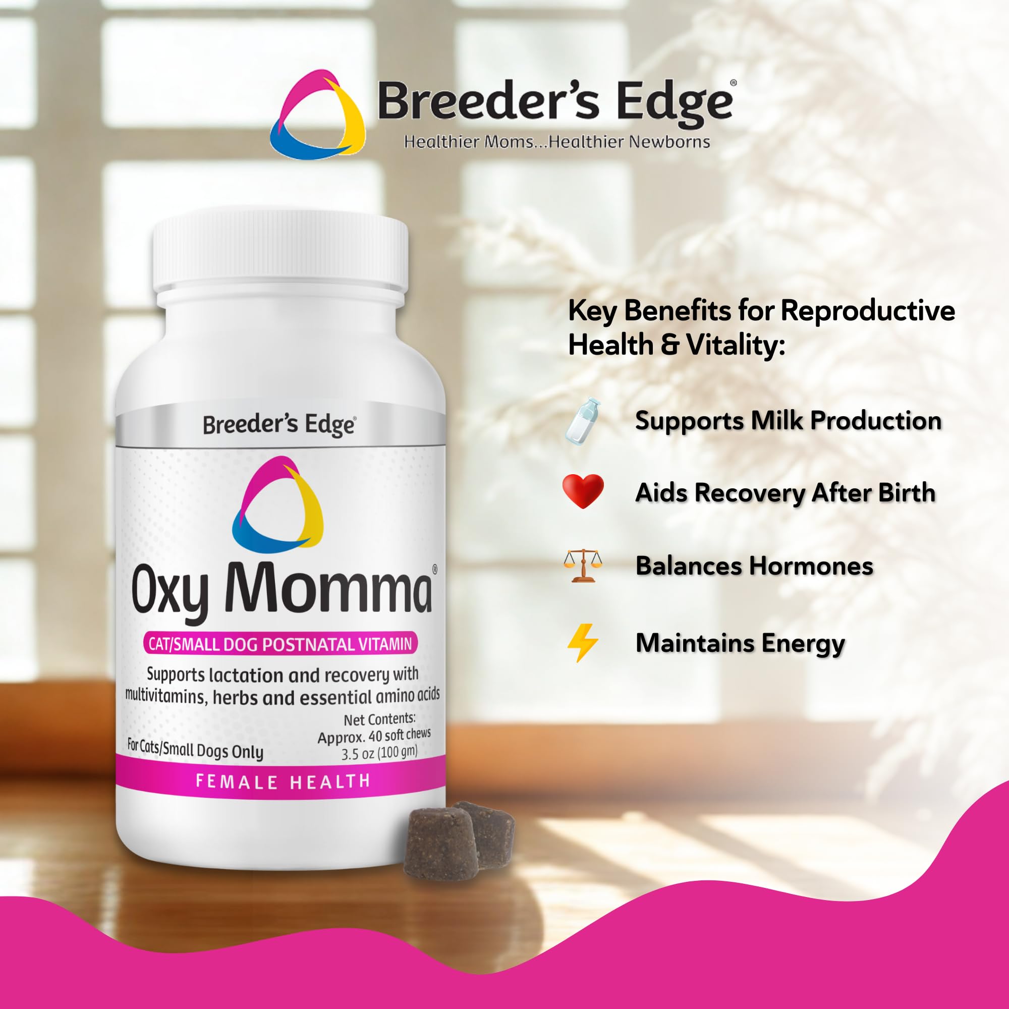 Breeder's Edge Oxy Momma Soft Chews, Postnatal Vitamin Supplement for Lactating Dogs and Cats, Supports Recovery, Hormones, and Next Pregnancy - for Small Dogs & Cats, 40ct Soft Chews Revival Animal Health buy supplements canada