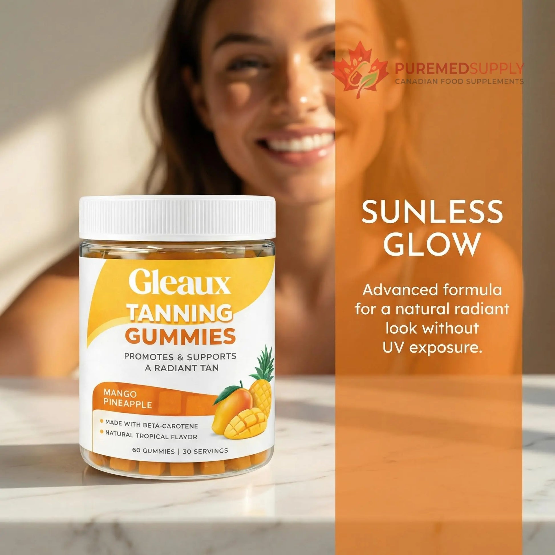 DXWXH Gleaux Tanning Gummies, Tanning Gummies for Women, Sunless Radiance Support with Beta Carotene, Astaxanthin & Lycopene, for Skin Health & Complexion Support, Mango Pineapple Flavor, 60 Gummies DXWXH buy supplements canada