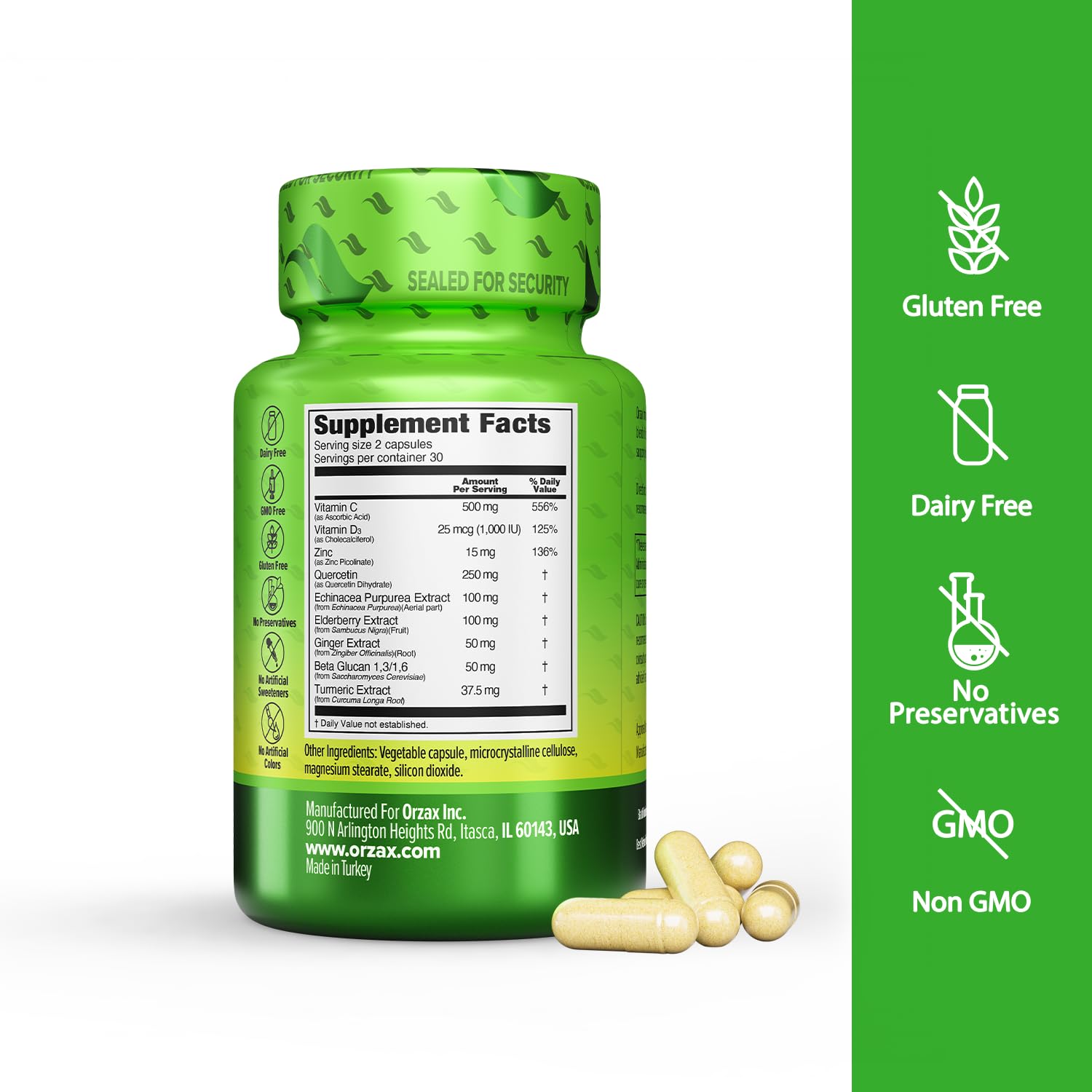 ORZAX 9 in 1 Immune Defense Booster Herbal Supplement, Specialized High Strength Formula - Vitamin C & D, Zinc, Quercetin, Turmeric & Ginger, Echinacea - Non-GMO - 60 Veggie Capsules - 30 Day Supply ORZAX buy supplements canada