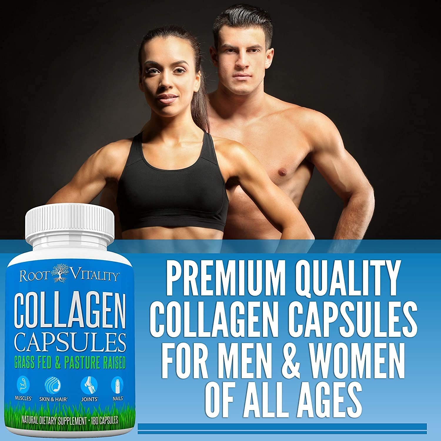 Root Vitality Collagen Peptides Capsules - Grass-Fed, Pasture-Raised Hydrolyzed Protein Supplement for Skin, Hair, & Nails - Non-GMO, Zero Sugar Daily Pills for Men & Women (180 Capsules) Root Vitality buy supplements canada