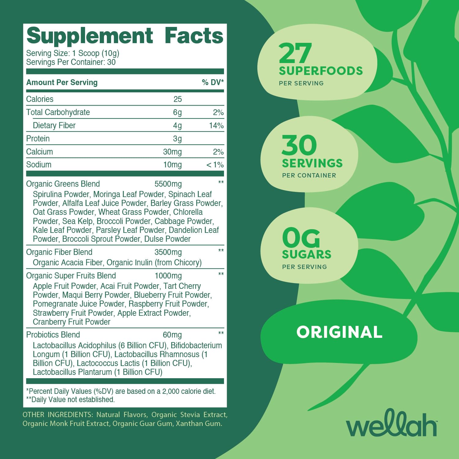 Wellah Leaf, Laugh, Love Super Greens Powder (Unflavored) 30 Servings - Superfood Supplement Drink Mix Wellah buy supplements canada