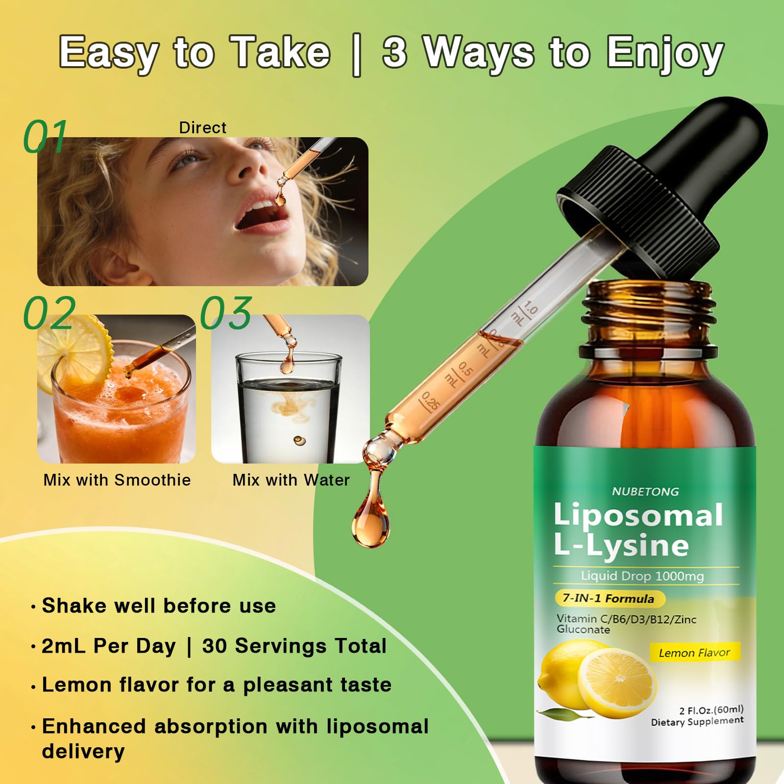 Liposomal L-Lysine 1000mg Liquid Drops, 7-in-1 Lysine Supplement for Adults with Vitamin C/B6/D3/B12 & Zinc Gluconate, Immune Support, Collagen Synthesis & Skin Lip Health, Lemon Flavor, 2 Fl Oz Nubetong buy supplements canada