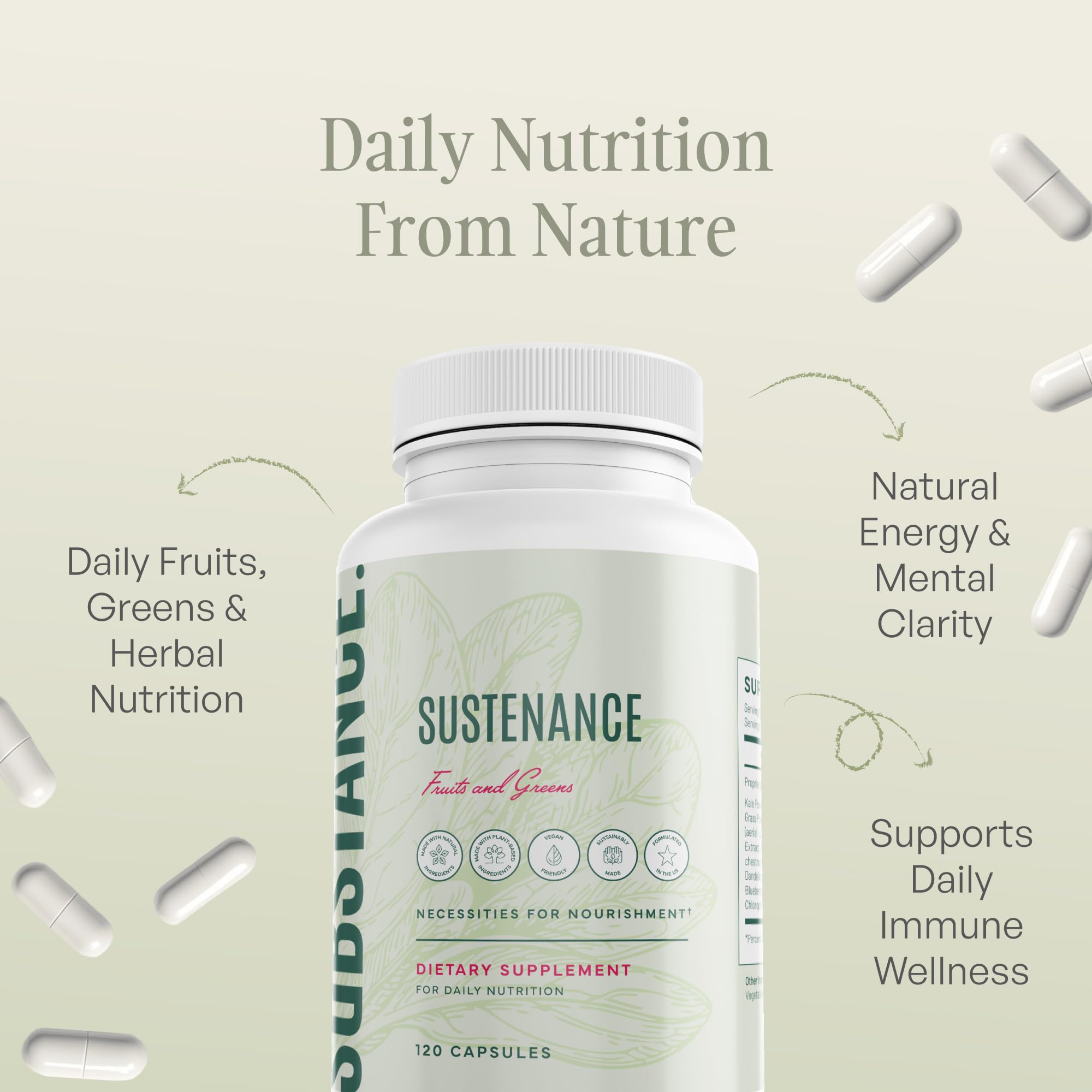 SUBSTANCE. - Nature's Sustenance Daily Greens, Daily Fruit and Veggies Supplement - Enhance Energy, Mental Clarity - Fruits and Vegetables Supplements - US Made, Vegan-Friendly - 30 Servings. SUBSTANCE. buy supplements canada