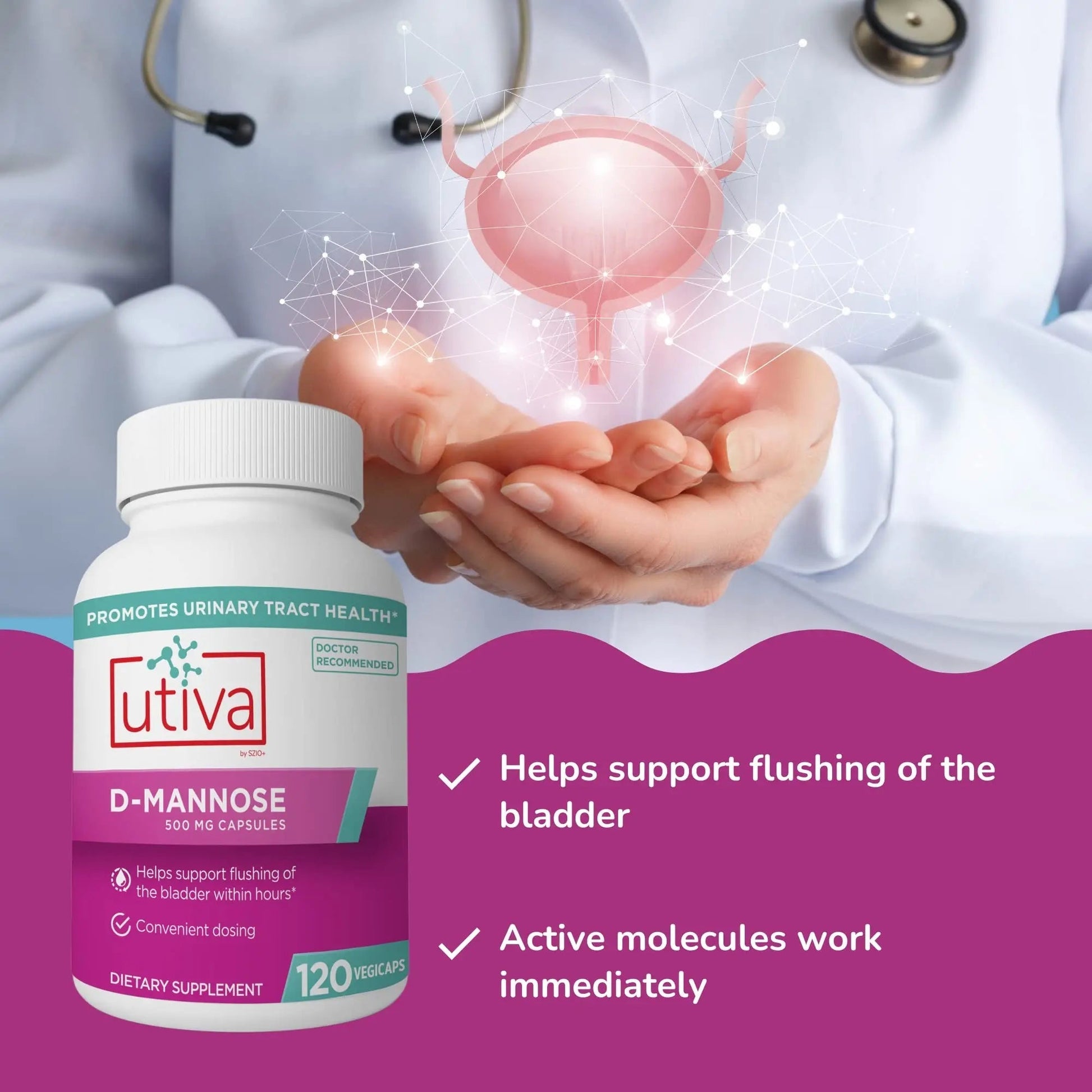 20% Bundle Utiva Cranberry PACs 30 Vegi Capsules Cranberry Supplement for Urinary Tract Health for Women and Men + Utiva D-Mannose 500mg 120 Capsules Naturally Flush The Bladder and Urinary Tract Szio+ buy supplements canada