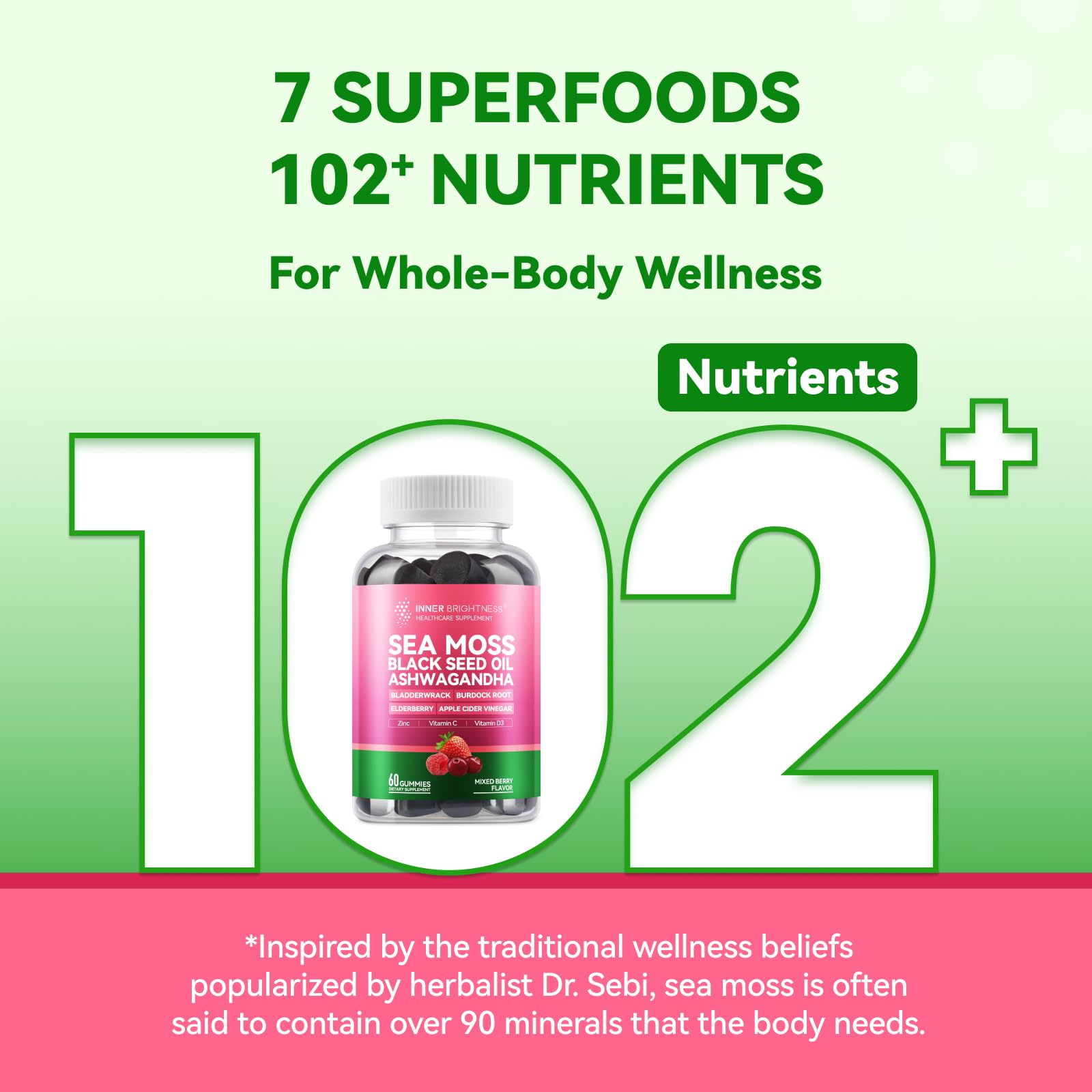 Inner Brightness Sea Moss 4000mg Gummies with Ashwagandha, Elderberry, Apple Cider Vinegar, Bladderwrack, Burdock Root – Immune Support – Mixed Berry Flavor – 60 Count Inner Brightness buy supplements canada